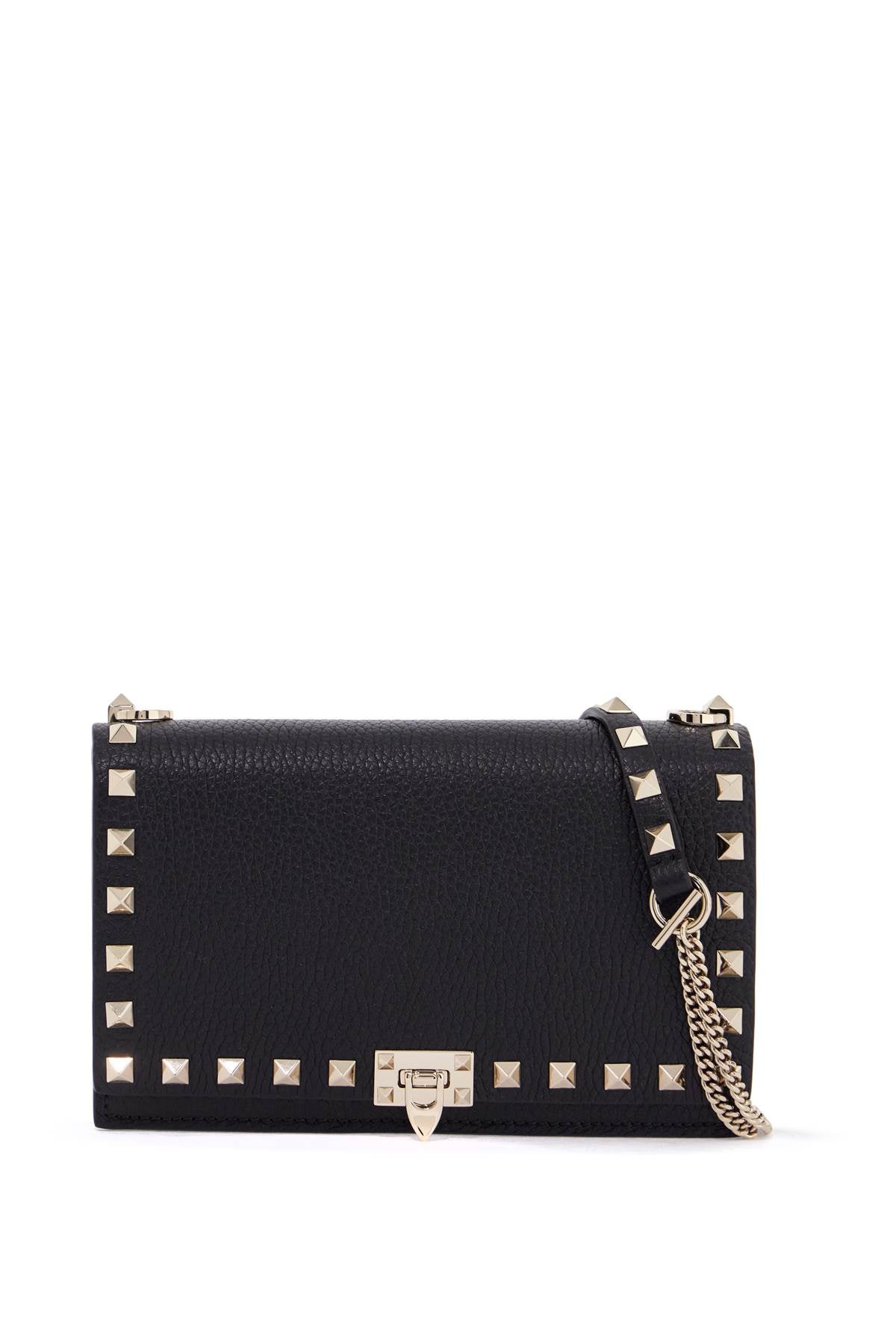 Valentino Garavani mini black leather bag with golden metal studs image 0