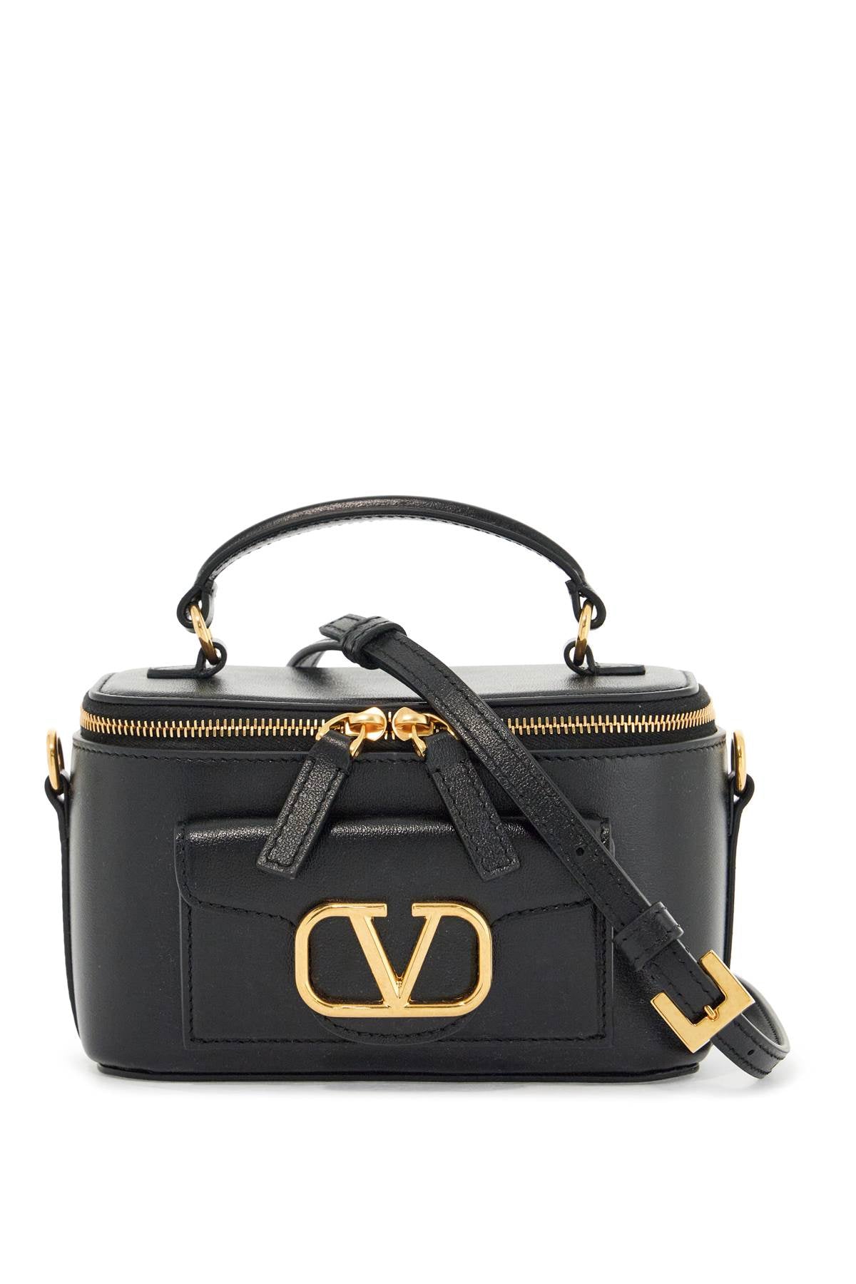 Valentino Garavani beauty case pelle nera con zip dorata e tracolla regolabile image 0