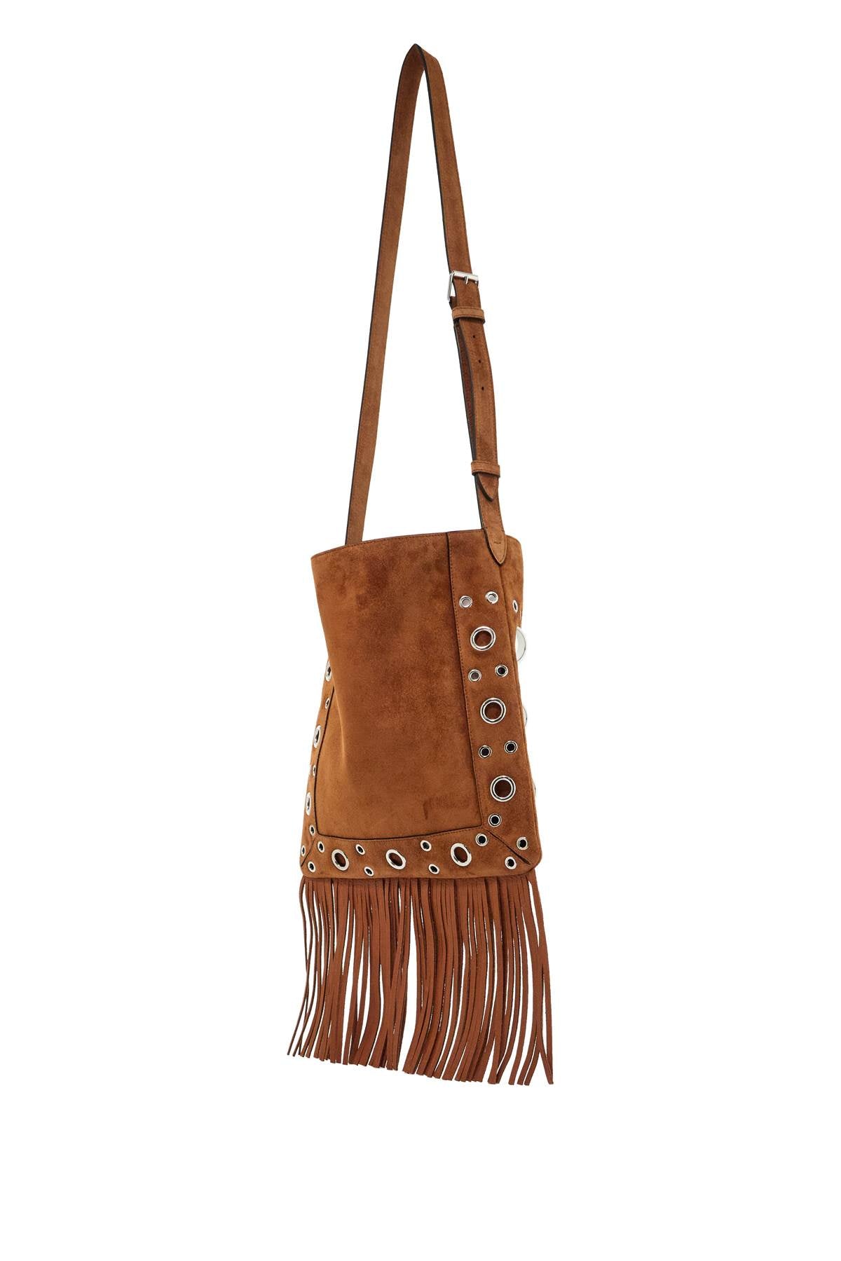 Valentino Garavani brown copper suede crossbody bag with studs and fringe image 1