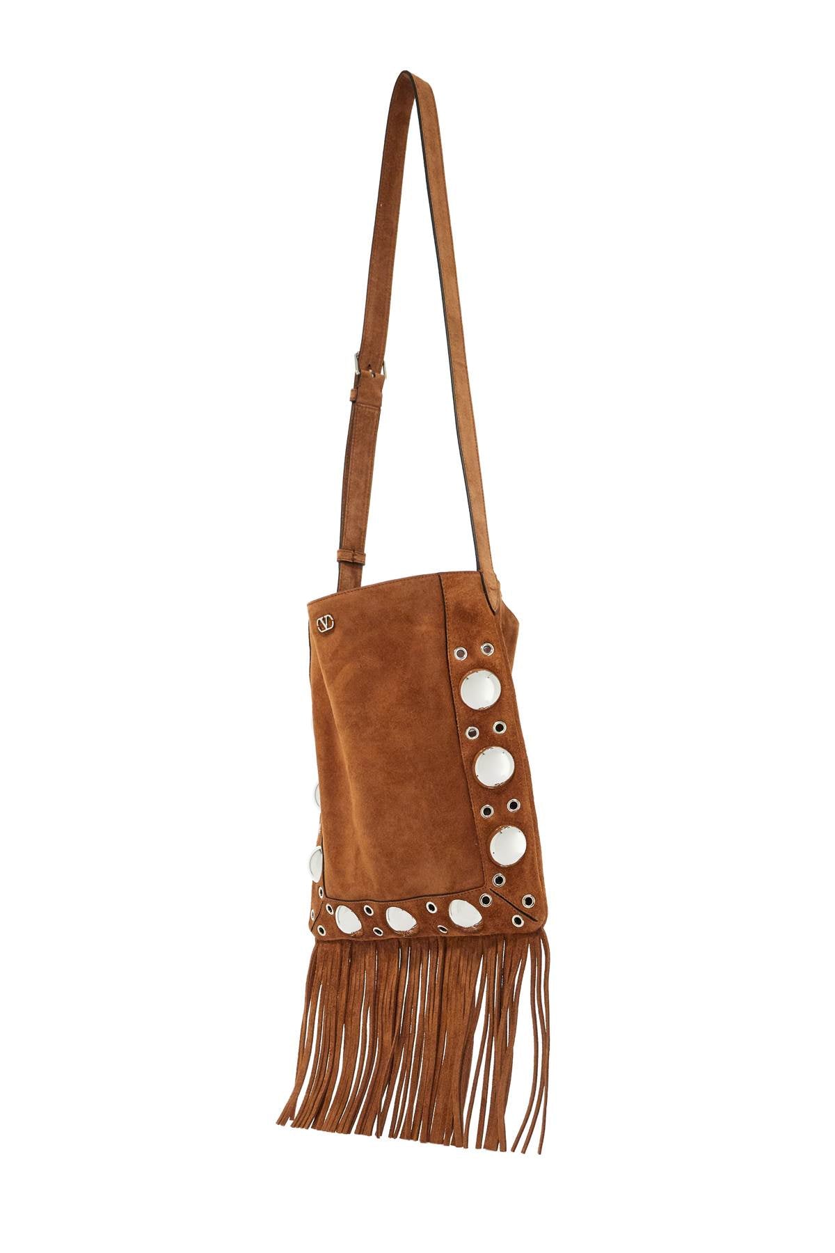 Valentino Garavani brown copper suede crossbody bag with studs and fringe image 2