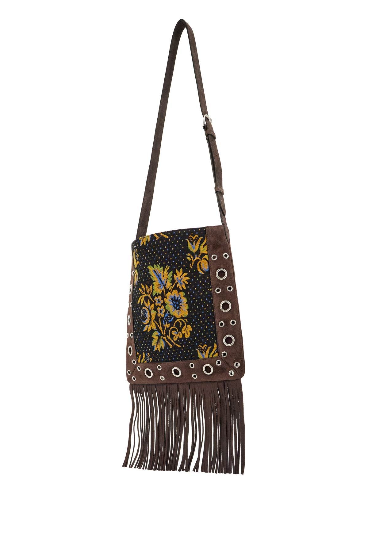 Valentino Garavani multicolored floral crossbody bag in dark brown with fringes image 1