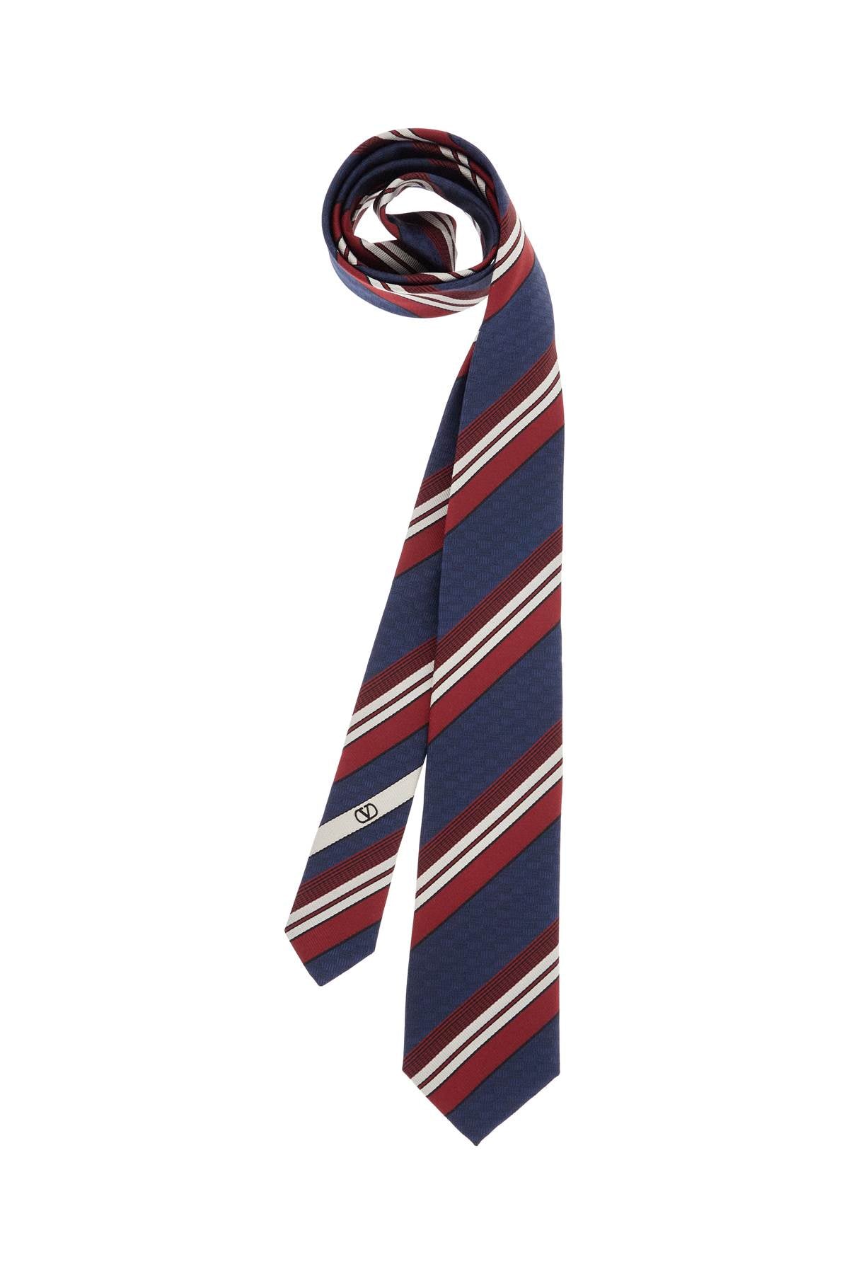 Valentino Garavani dark blue silk tie with diagonal bordeaux and white stripes image 0