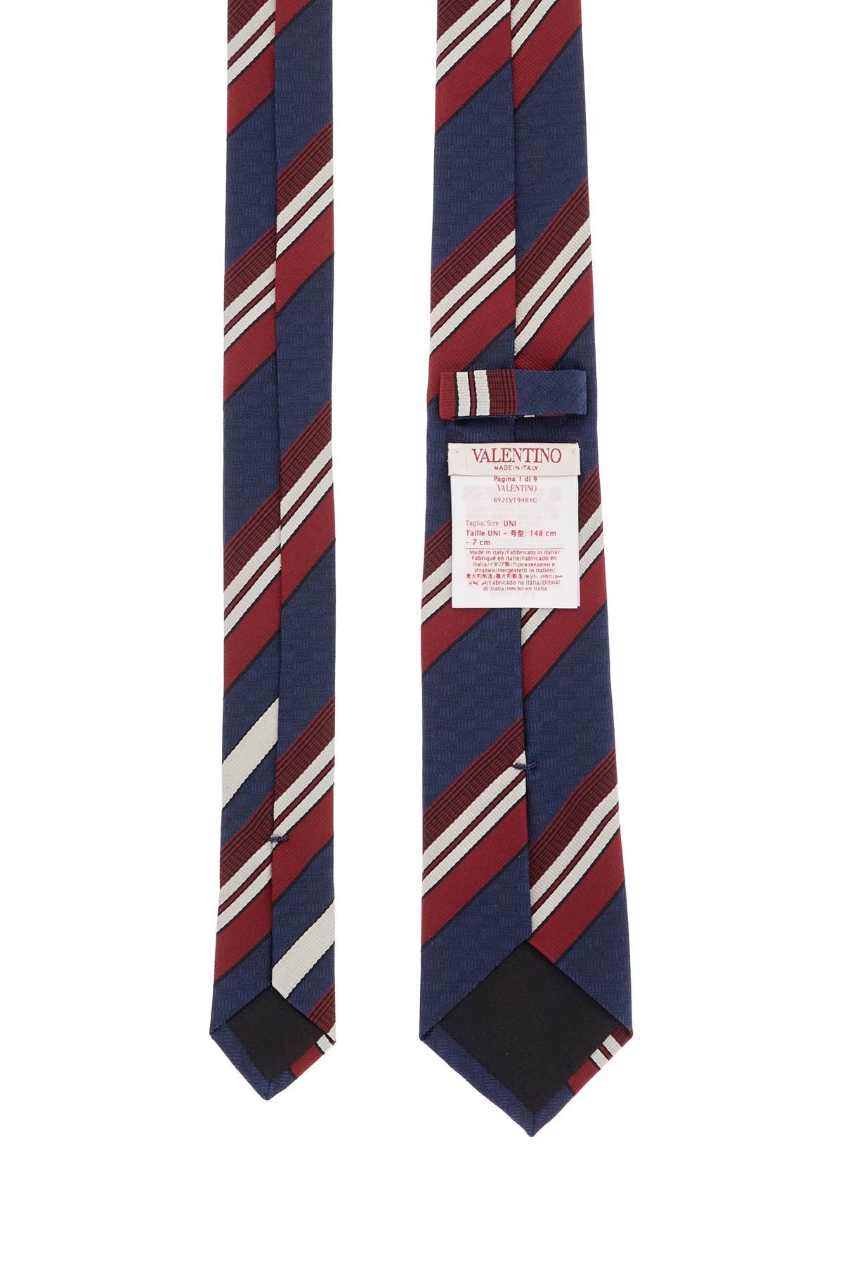 Valentino Garavani dark blue silk tie with diagonal bordeaux and white stripes image 1