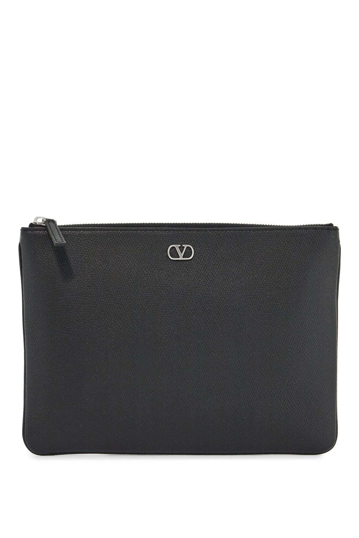 Valentino Garavani black leather minimalist pouch with zip image 0