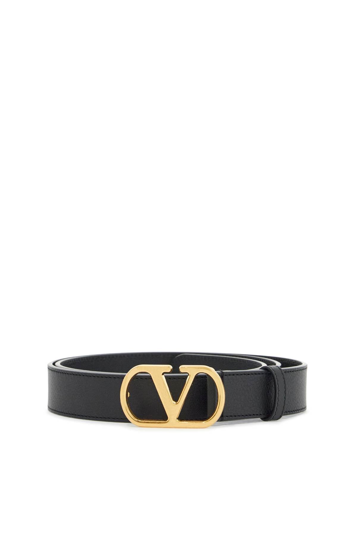 Valentino Garavani elegant black leather belt with gold buckle 30 mm image 0