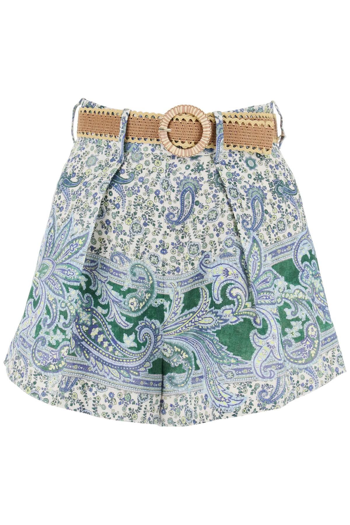 Zimmermann Paisley Linen Tuck Ottie Shorts with Removable Raffia Belt image 0