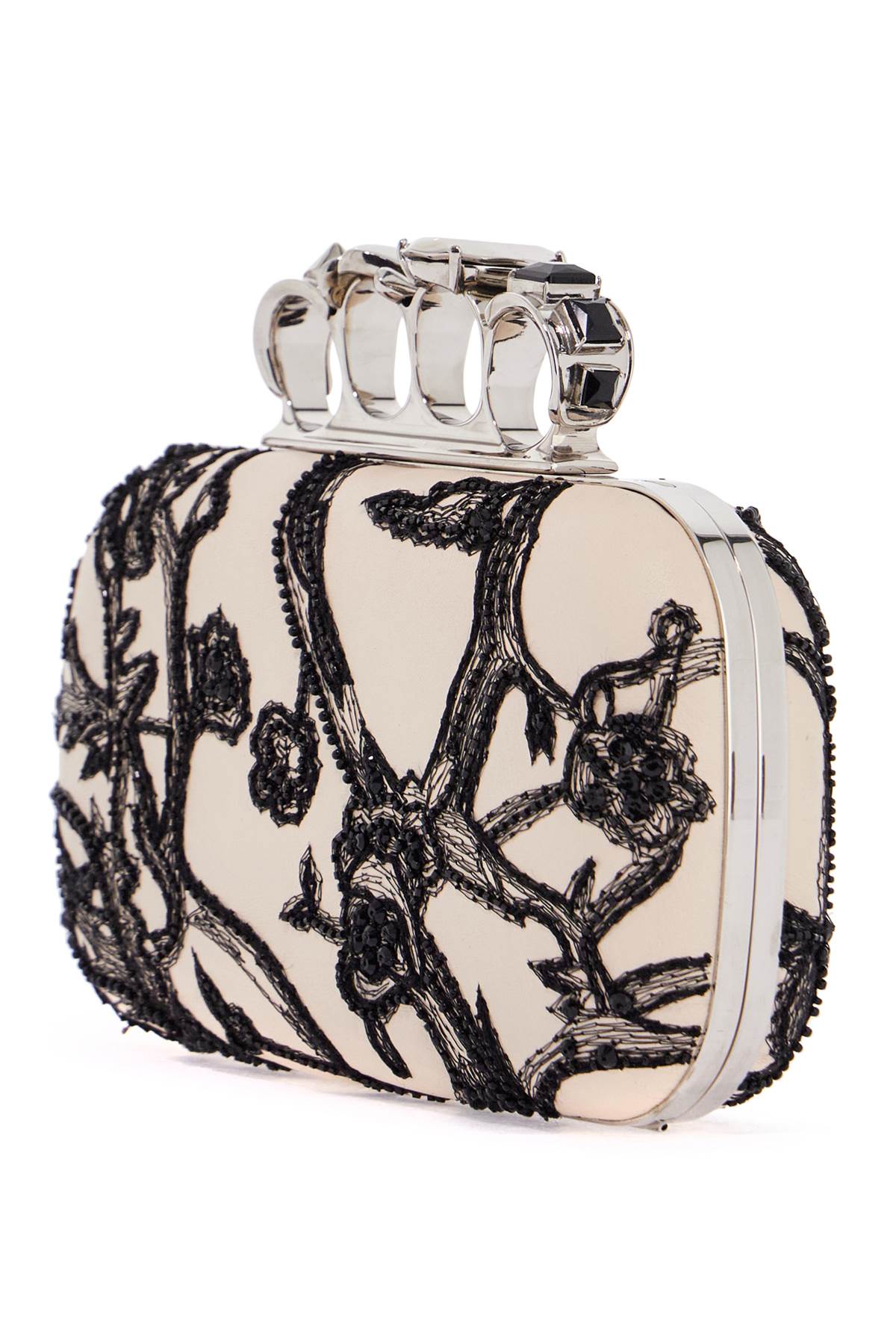 Alexander McQueen Knuckle Clutch: Jet Blossom Embroidered Leather Bag image 1