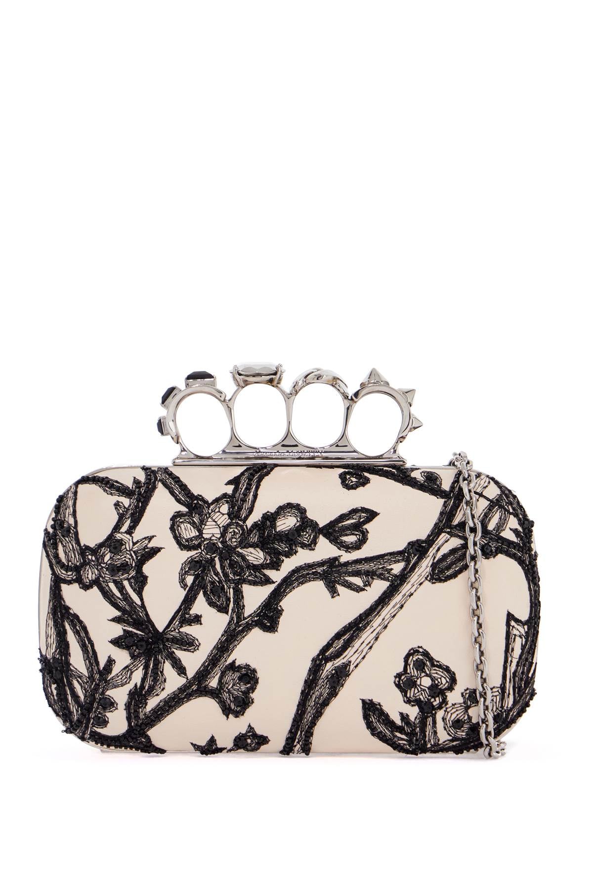 Alexander McQueen Knuckle Clutch: Jet Blossom Embroidered Leather Bag image 0