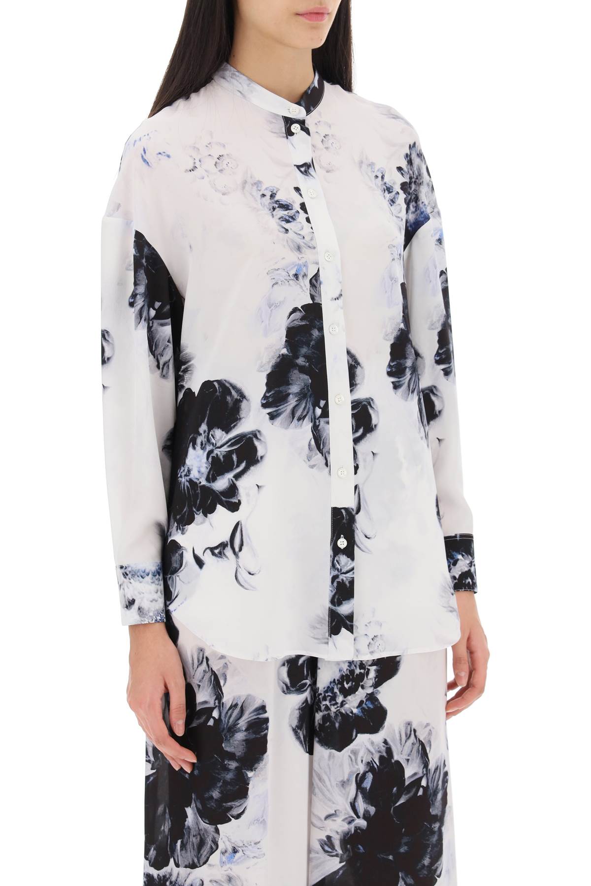 Alexander Mcqueen orchid maxi shirt in silk crepe image 1