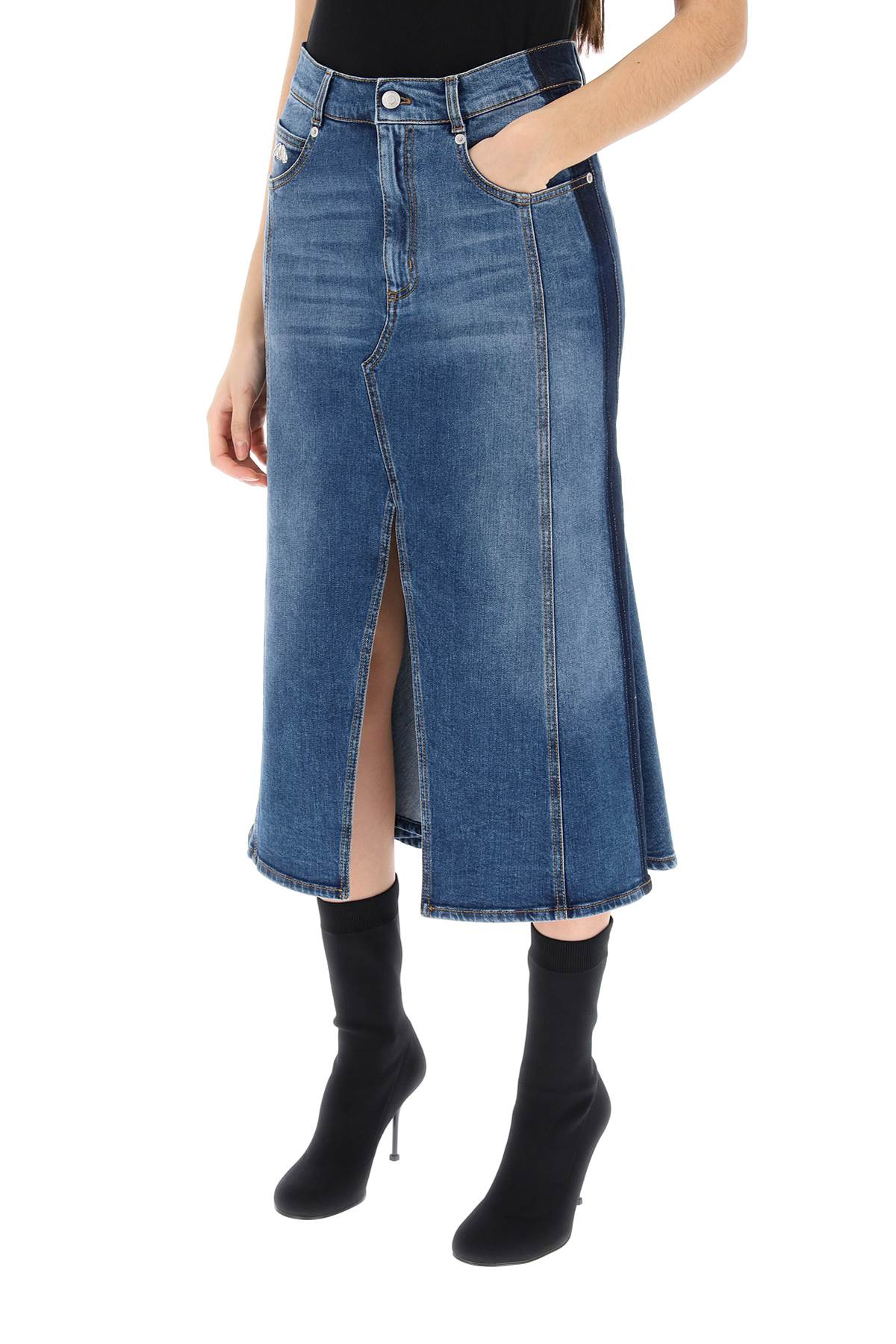 Alexander Mcqueen washed denim midi skirt image 3