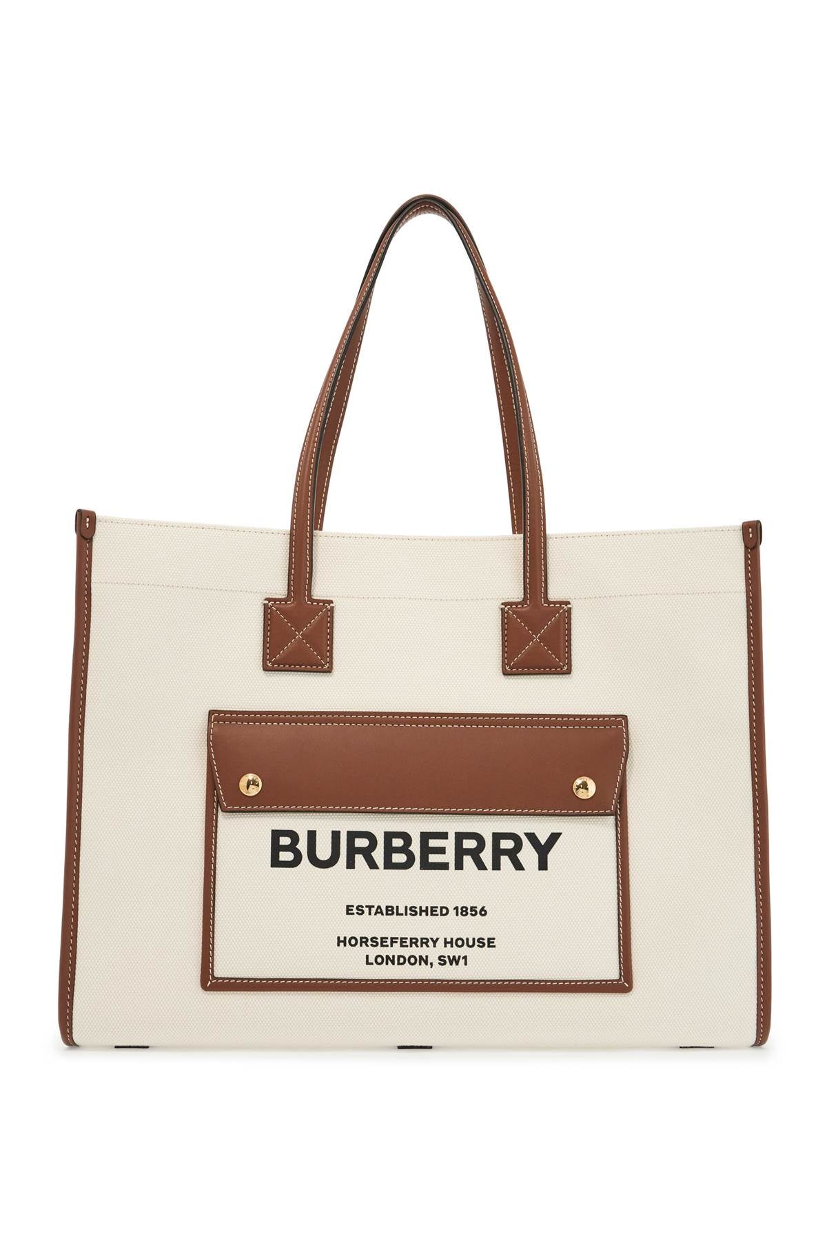 Burberry Medium Freya Cotton Canvas Tote Bag with Leather Trim image 0