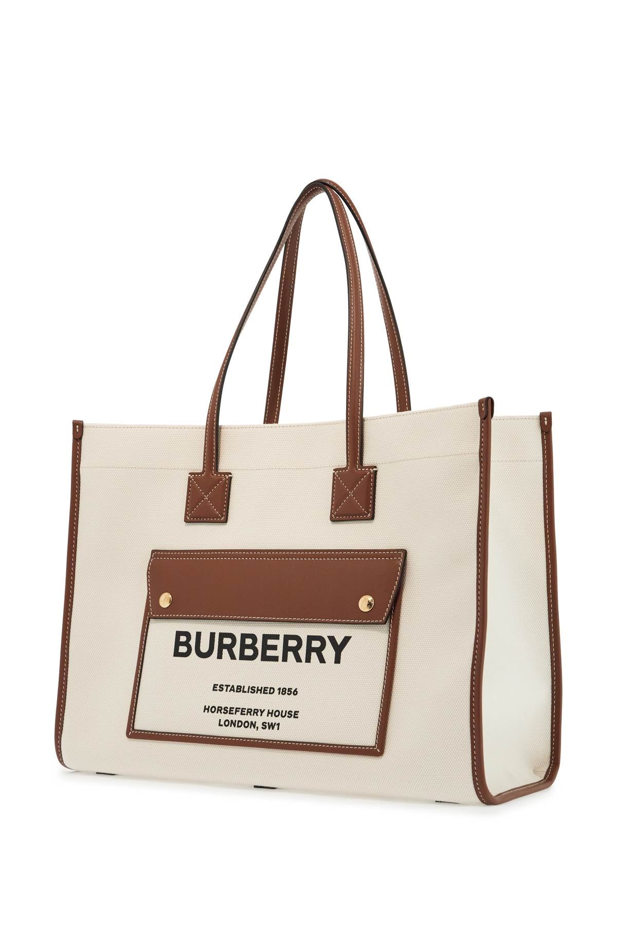 Burberry Medium Freya Cotton Canvas Tote Bag with Leather Trim image 2