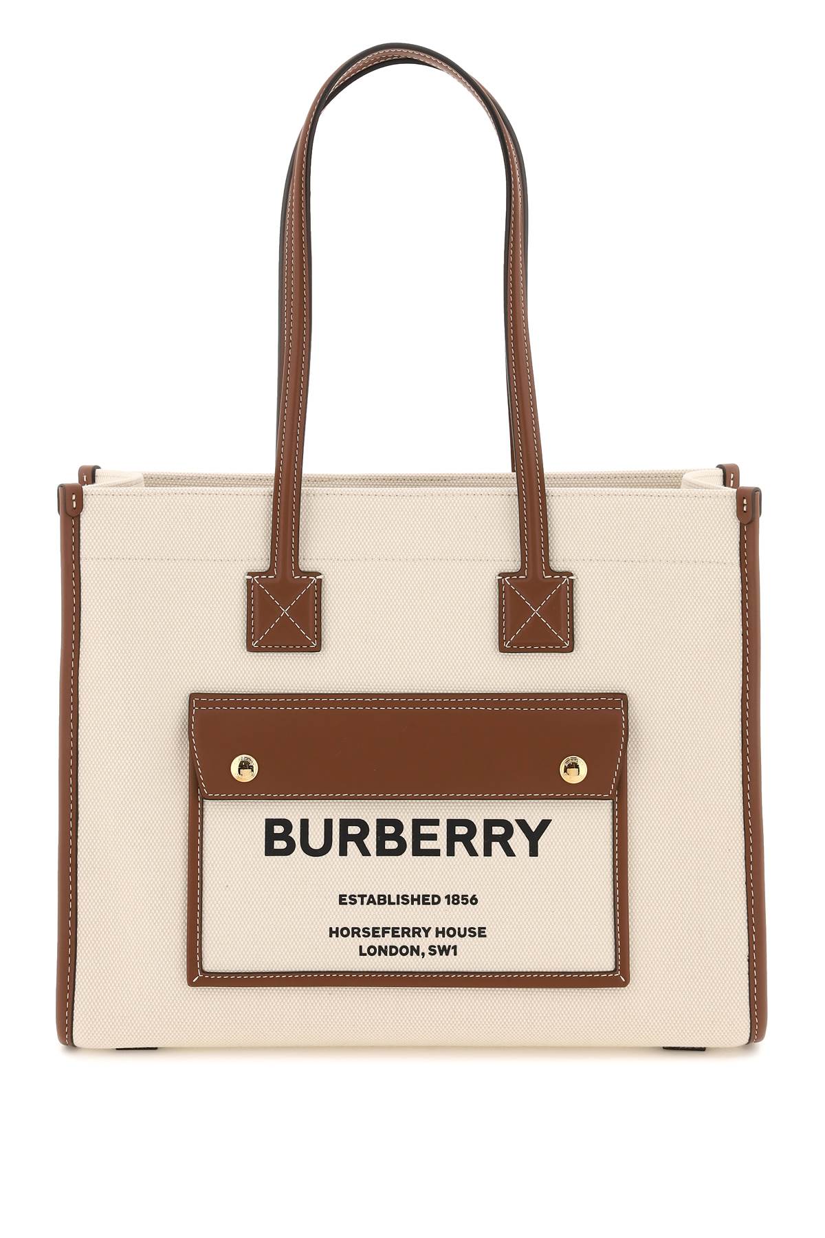 Burberry Freya Small Cotton Canvas Tote Bag with Leather Trim image 0