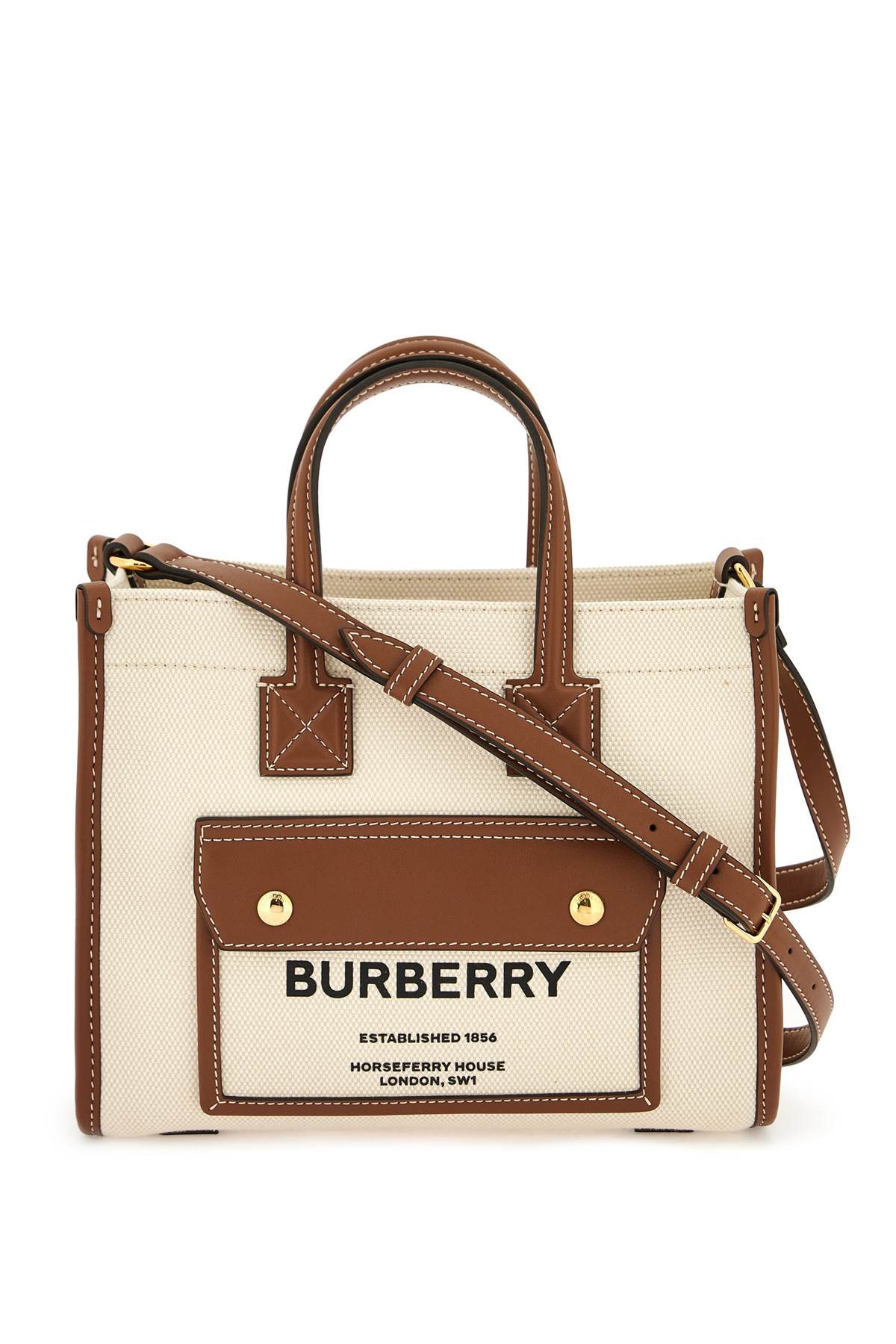 Burberry Freya Mini Tote Bag: Cotton Canvas with Leather Trim image 0