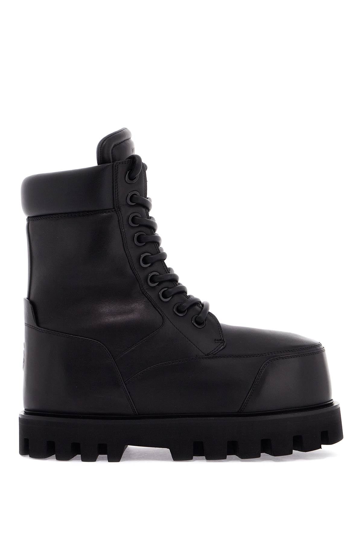 Alexander McQueen Leather Combat Boots with Skull Detail image 0