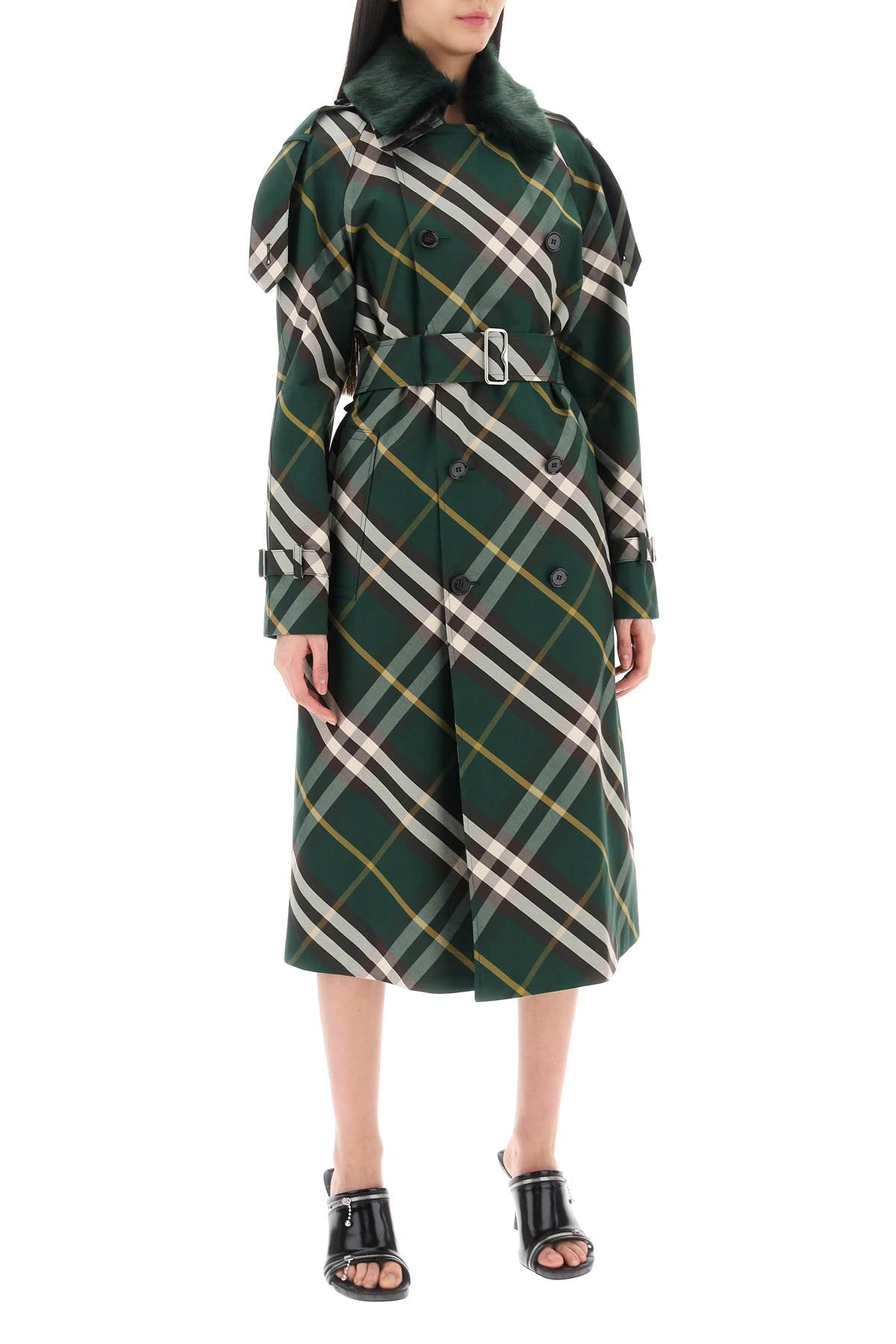 Burberry kensington trench coat with check pattern image 1