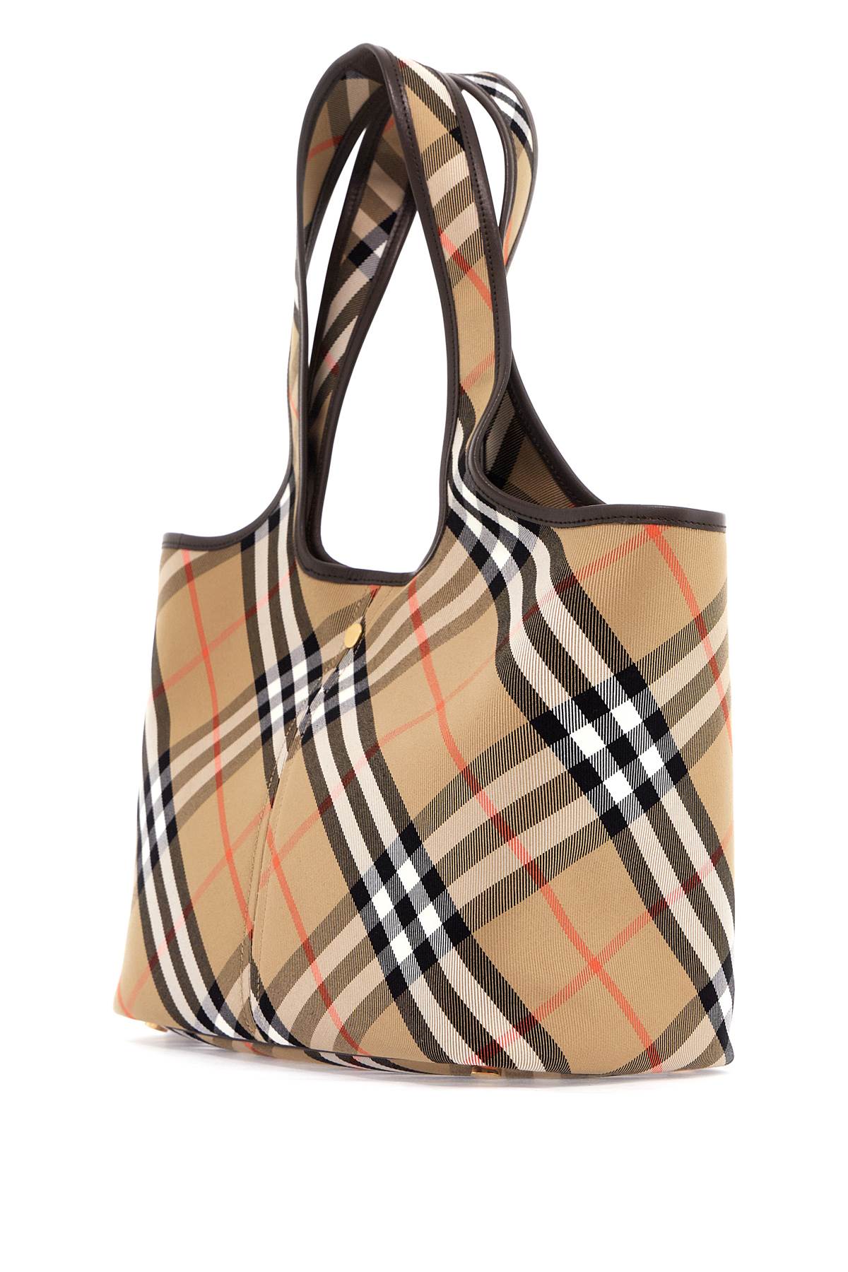 Burberry Small Checked Tote Bag with Leather Trim image 1