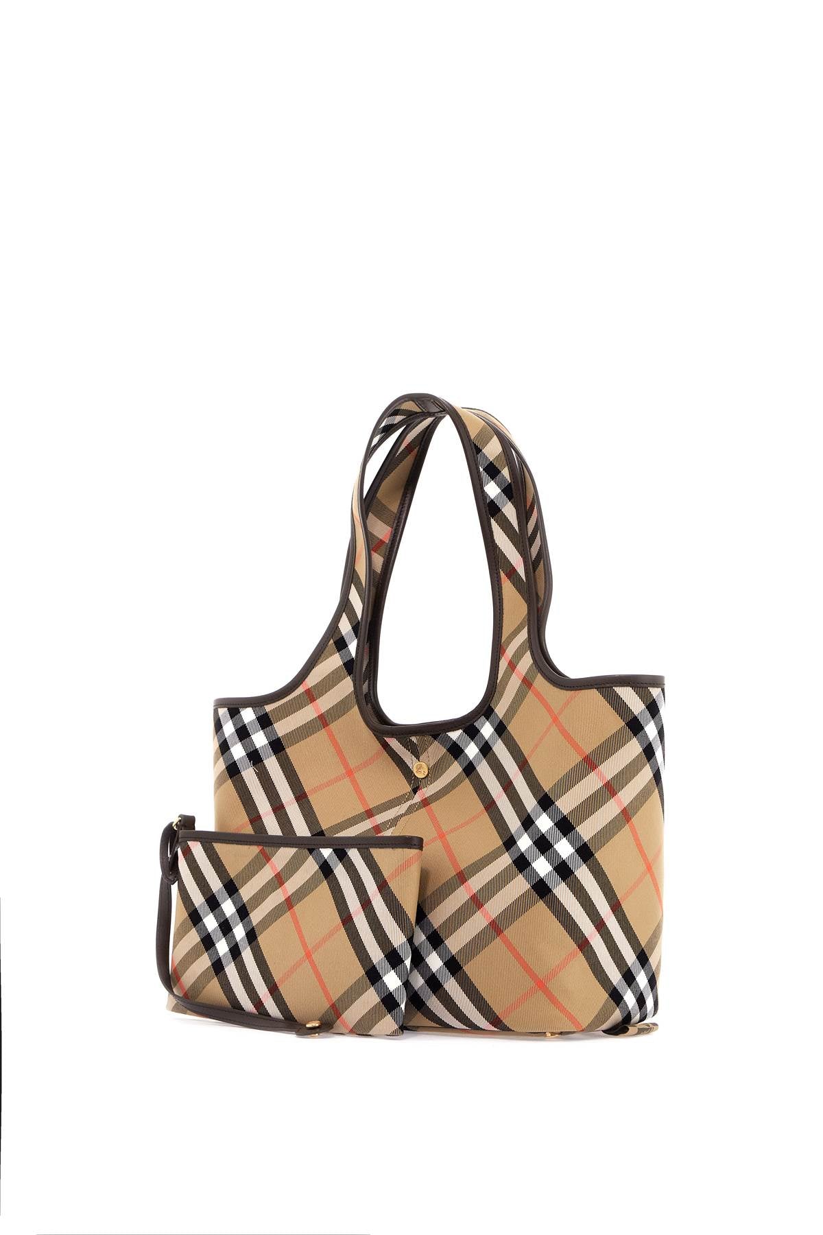 Burberry Small Checked Tote Bag with Leather Trim image 2