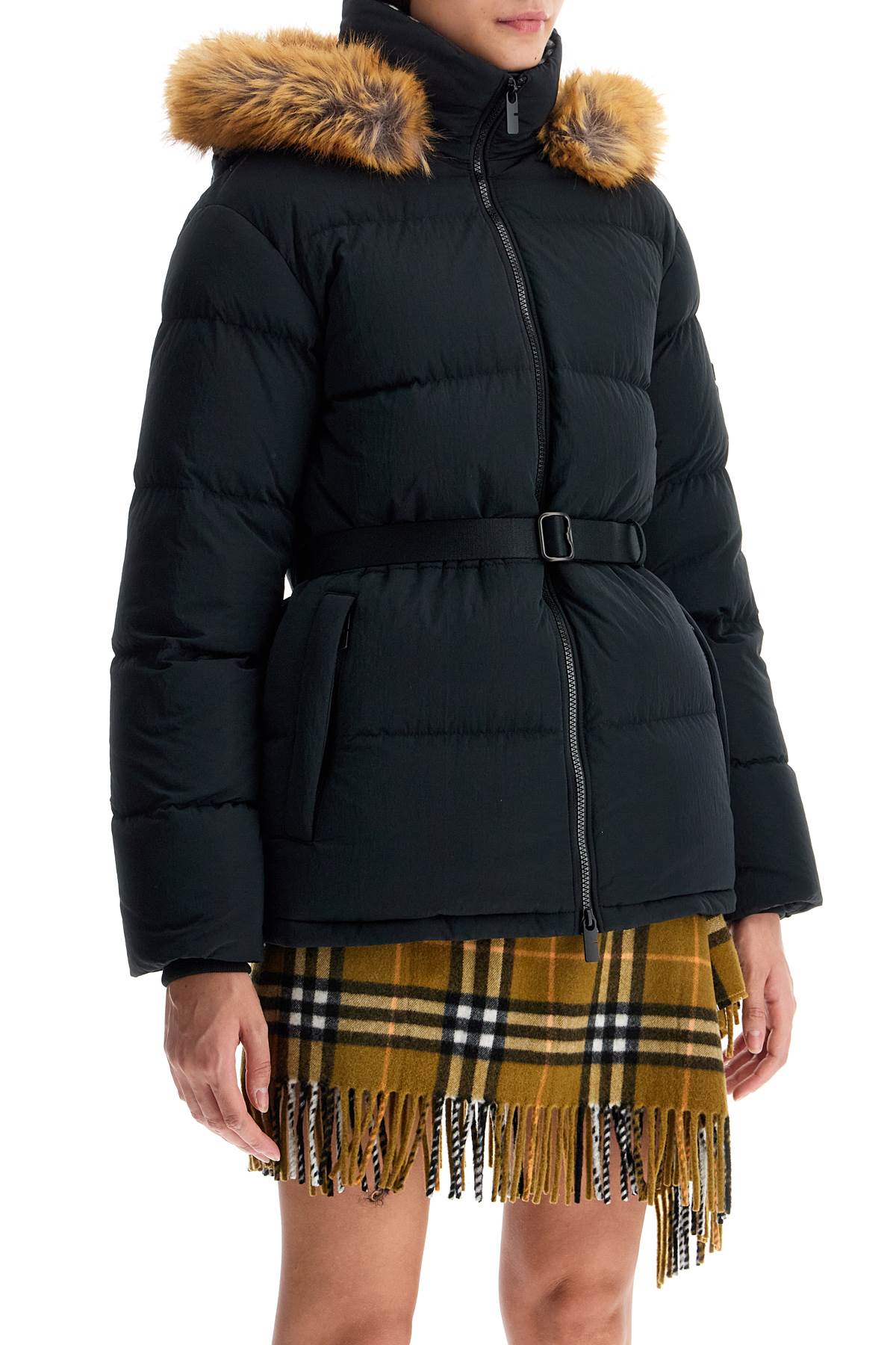 Burberry Short Nylon Down Jacket with Belt and Removable Hood image 1