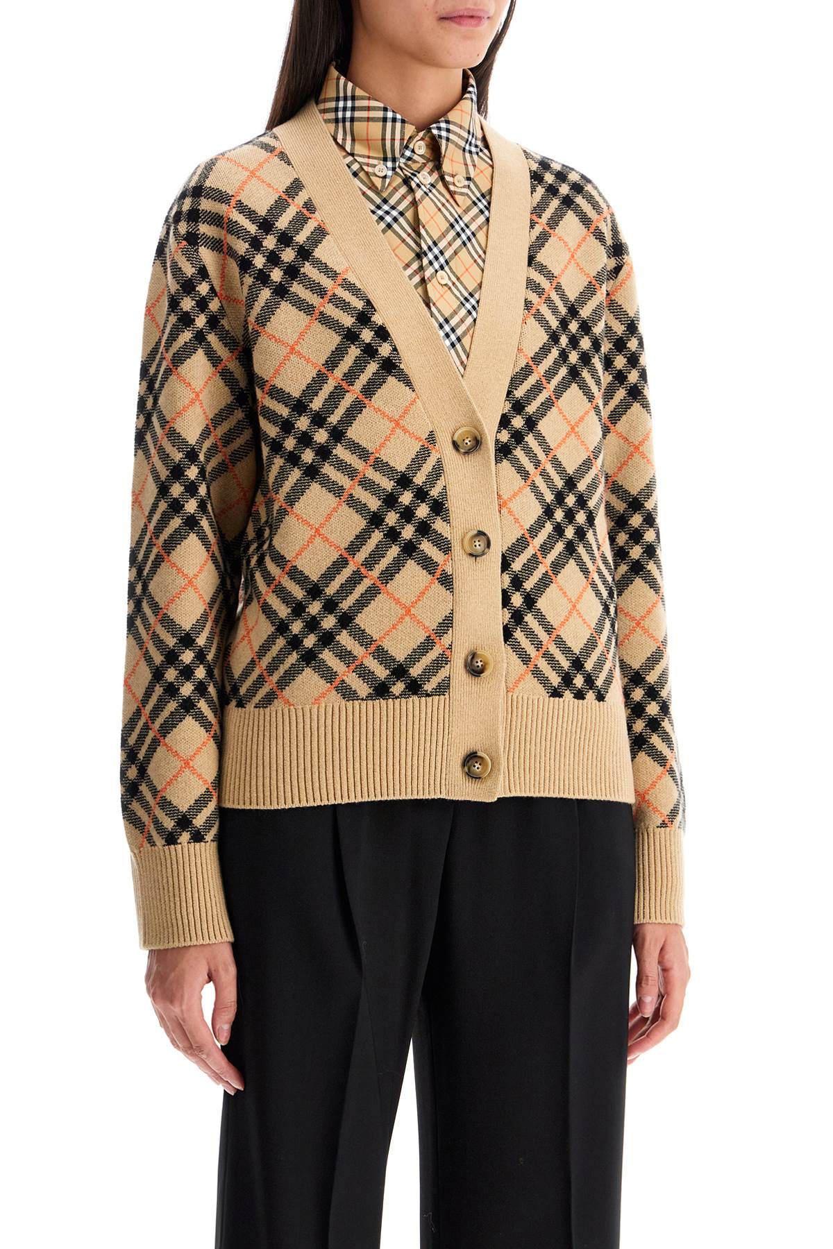 Burberry Cashmere Boxy Cardigan with Check Pattern image 1