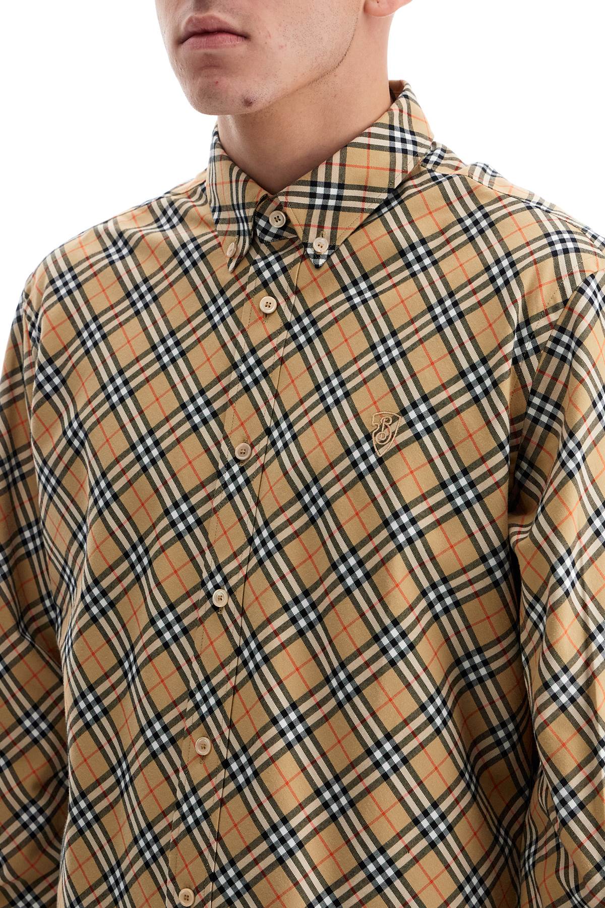 Burberry Check Cotton Shirt with B Shield Embroidery image 3