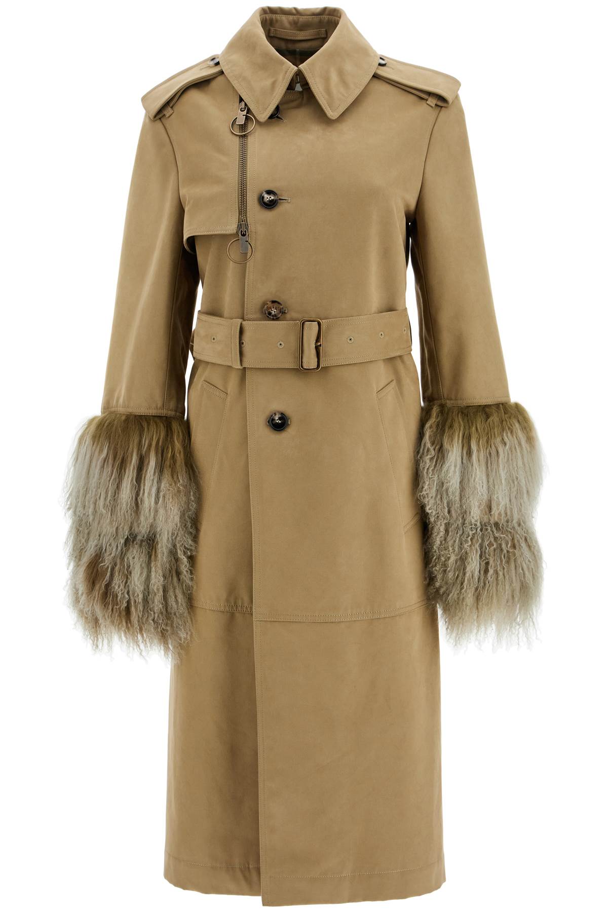 Burberry Long Trench Coat with Shearling Cuffs image 0