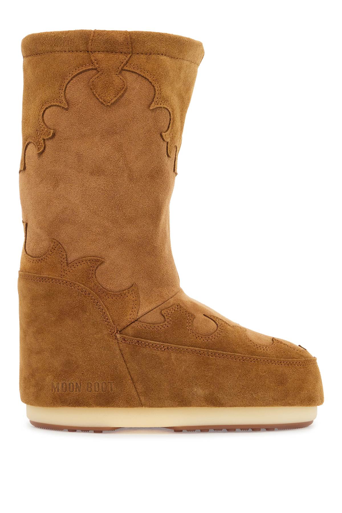 Moon Boot high suede boots in cognac with wedge embroidery image 0