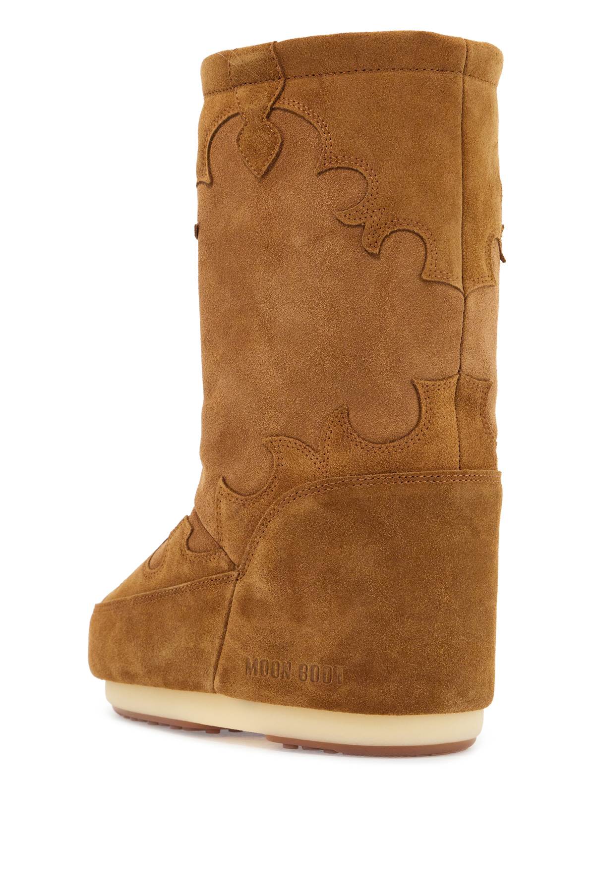 Moon Boot high suede boots in cognac with wedge embroidery image 2