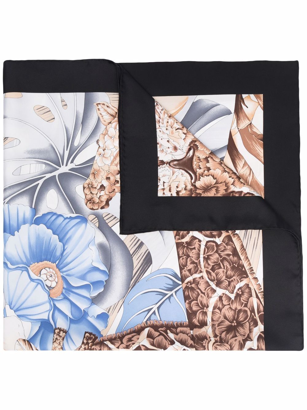 Salvatore Ferragamo Graphic Print Silk Scarf - Black, Blue, Brown image 0