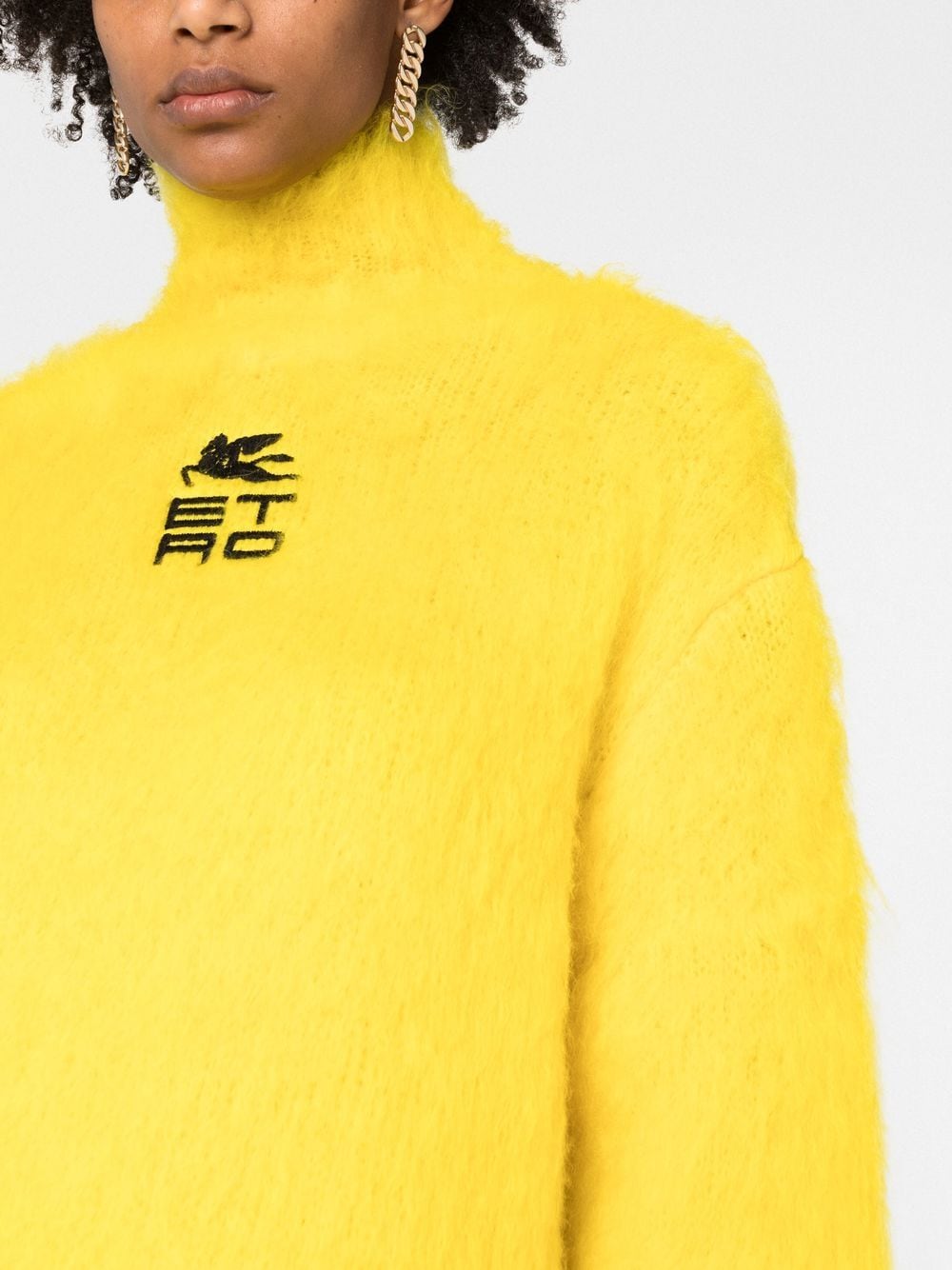 Etro Yellow Mohair-Wool Blend Roll Neck Jumper with Embroidered Logo image 2