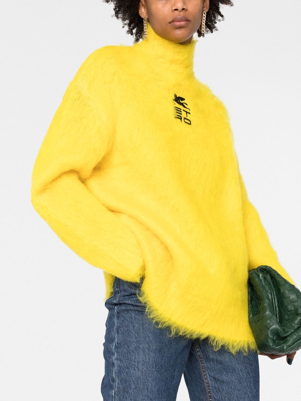 Etro Yellow Mohair-Wool Blend Roll Neck Jumper with Embroidered Logo image 4