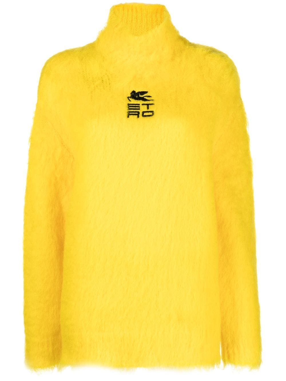 Etro Yellow Mohair-Wool Blend Roll Neck Jumper with Embroidered Logo image 0