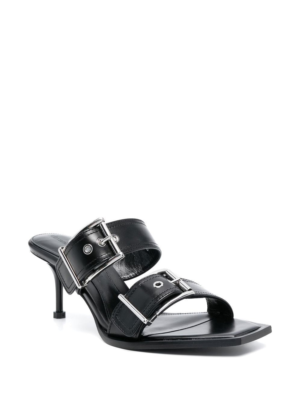 Alexander McQueen Black Leather Buckled Mules image 2