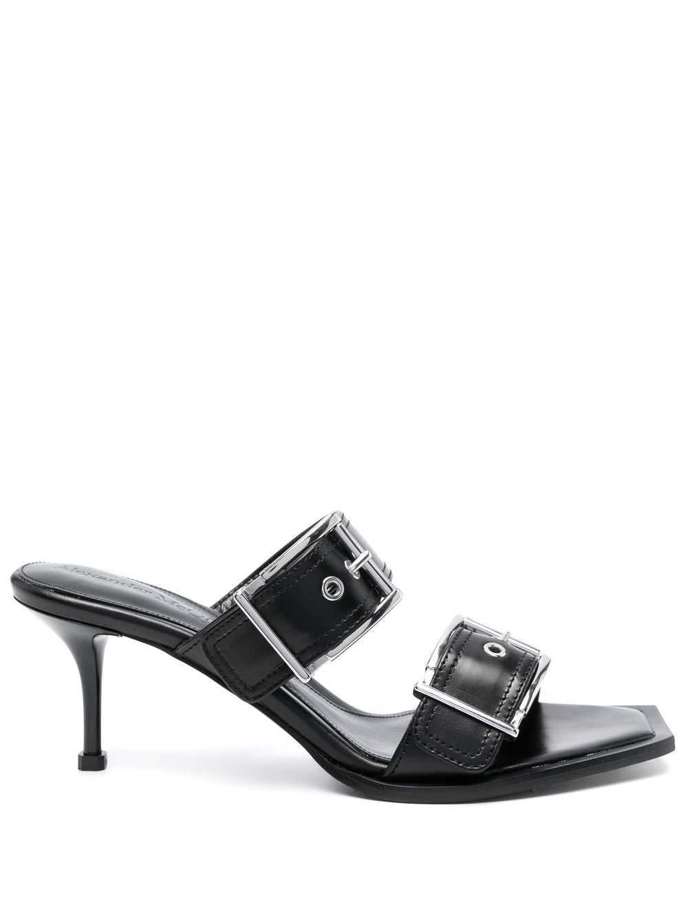 Alexander McQueen Black Leather Buckled Mules image 0