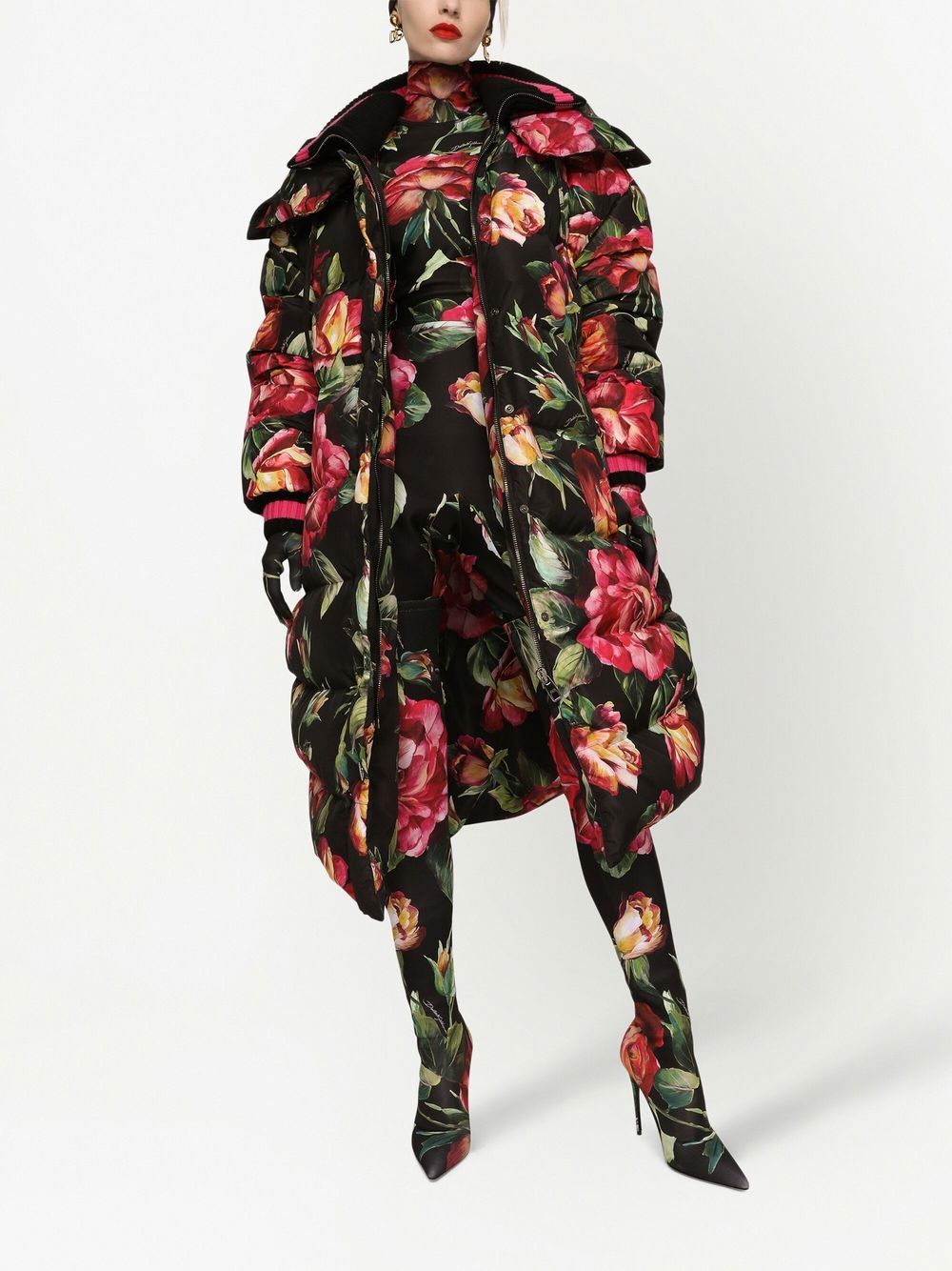 Dolce & Gabbana Floral Print Down Jacket - Black image 2