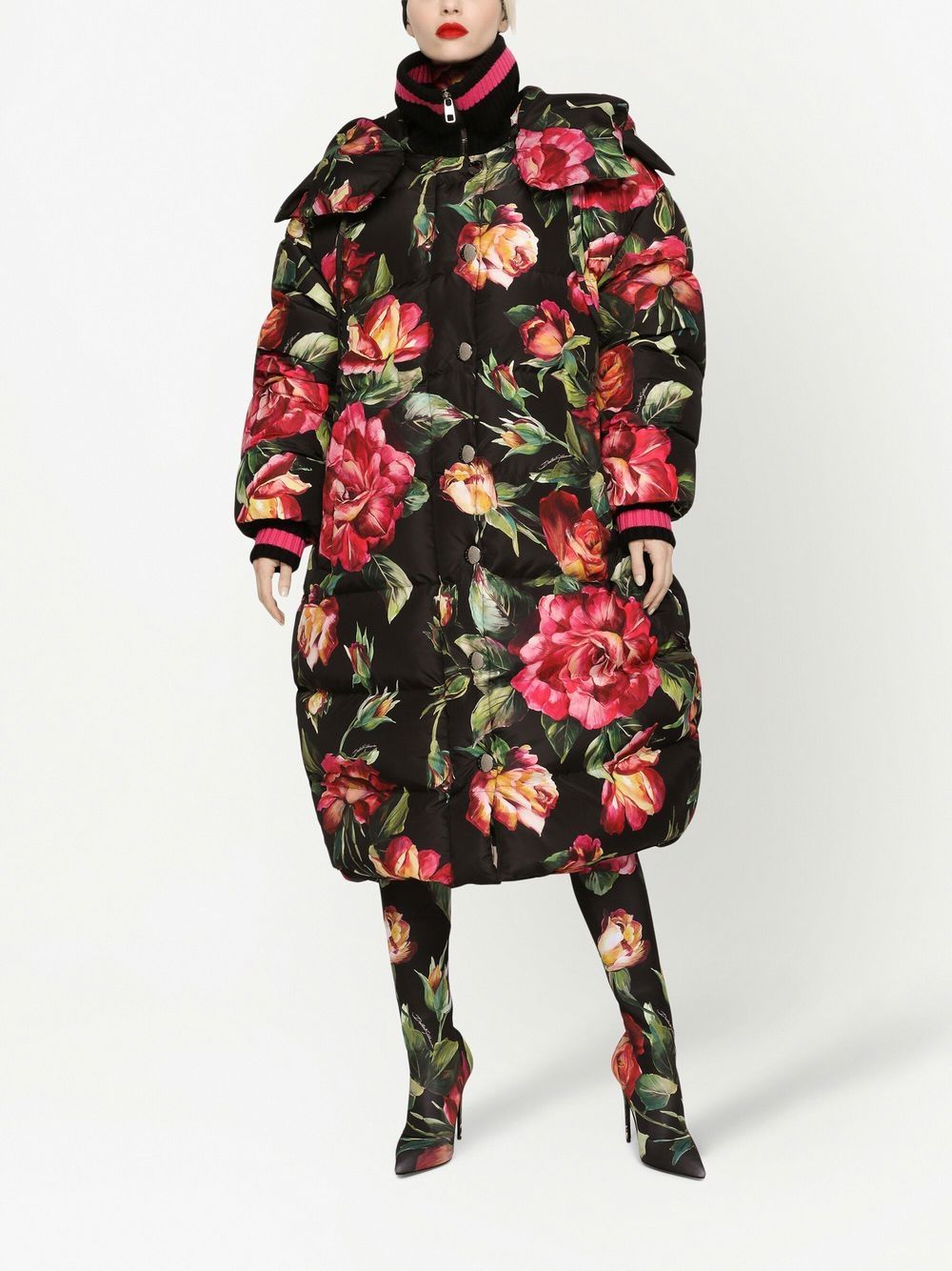 Dolce & Gabbana Floral Print Down Jacket - Black image 4