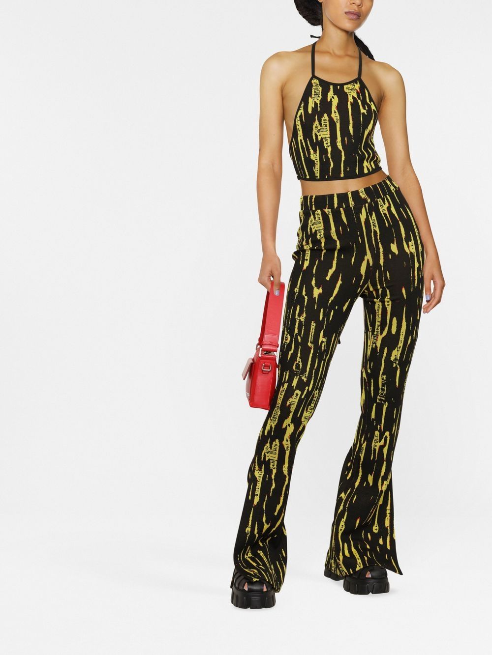 AMBUSH Yellow Flared Jacquard Trousers image 2