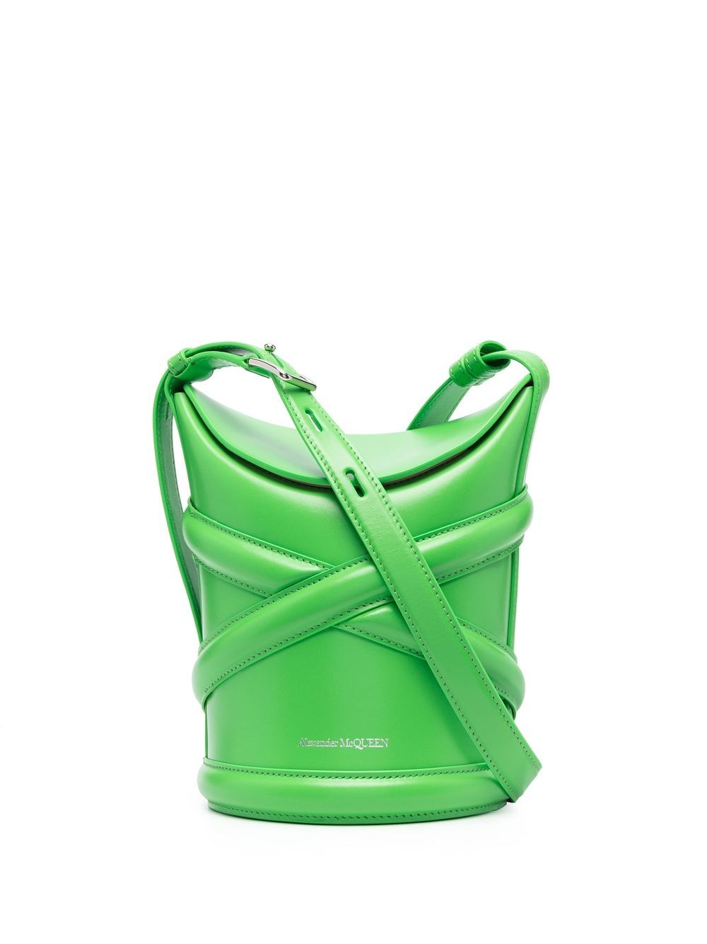 Alexander McQueen Curve Leather Bucket Bag in Apple Green image 0