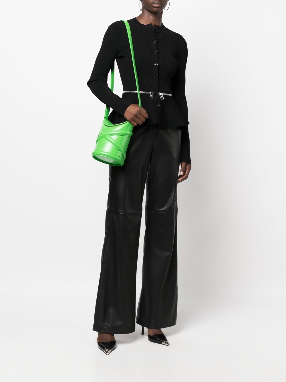 Alexander McQueen Curve Leather Bucket Bag in Apple Green image 1