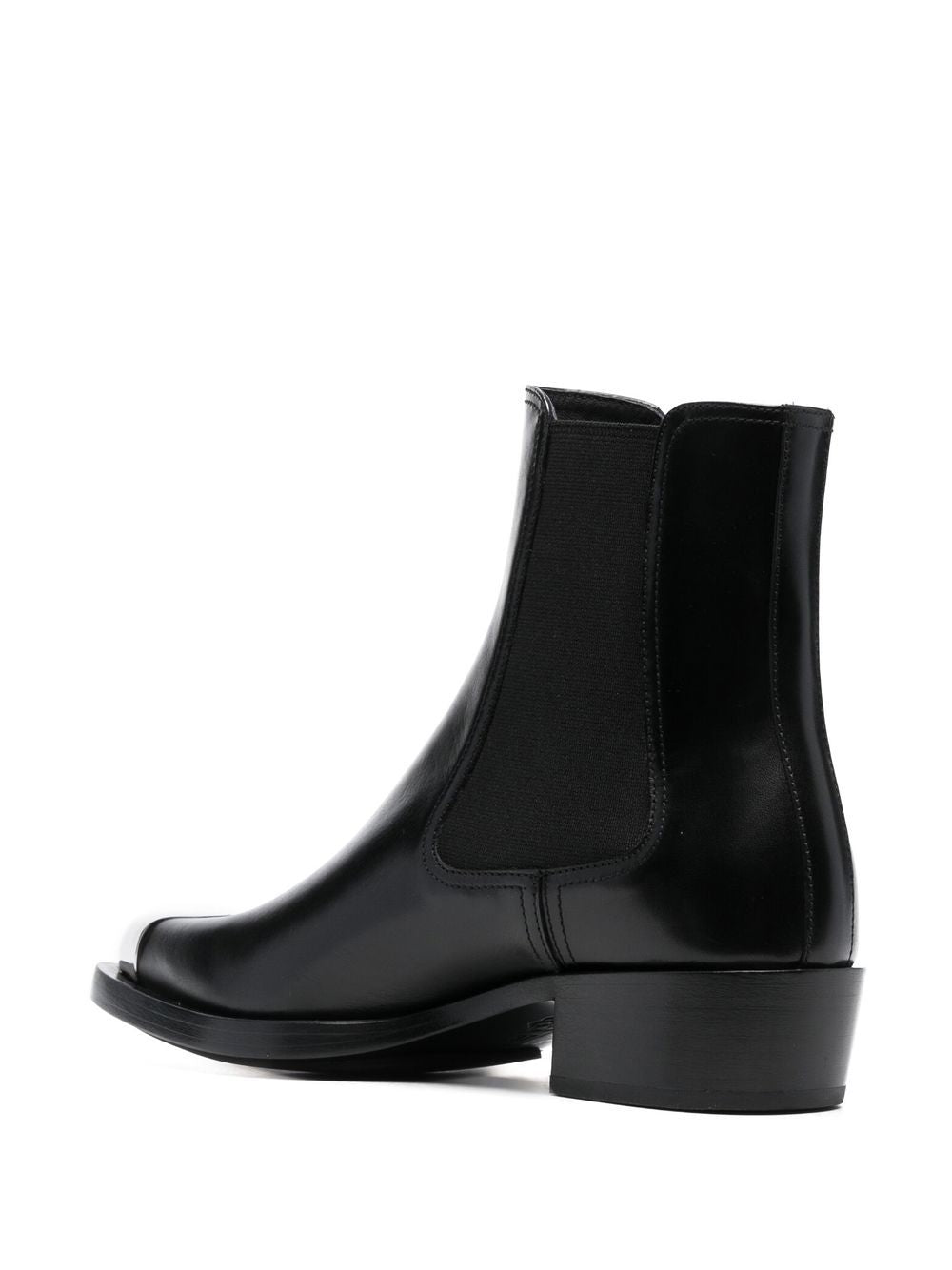 Alexander McQueen Black Leather Pointed Toe Boots with Metal Toecap image 2