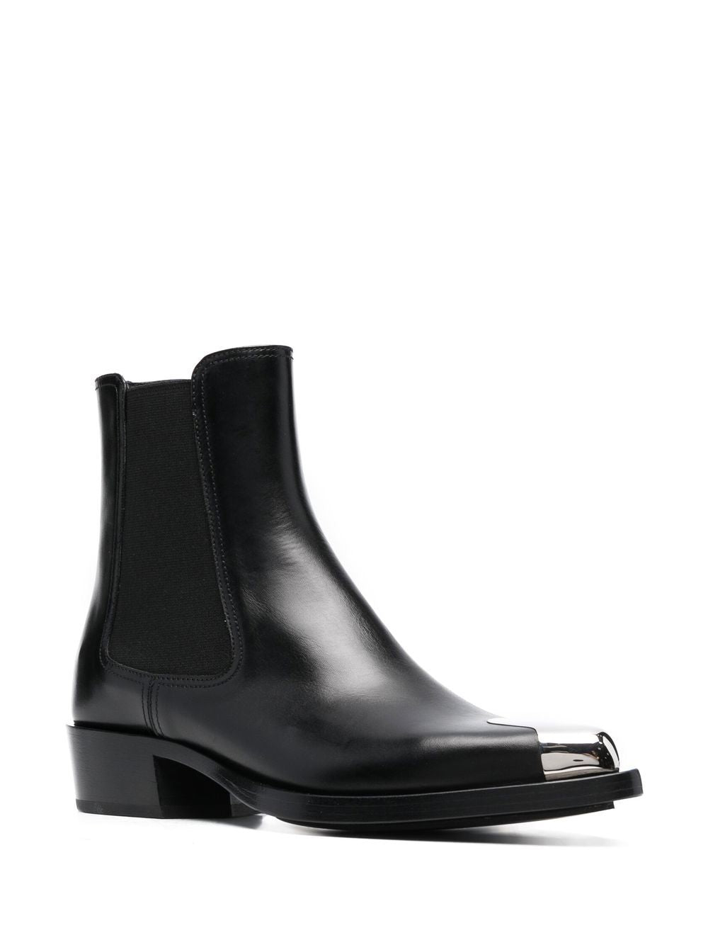 Alexander McQueen Black Leather Pointed Toe Boots with Metal Toecap image 3