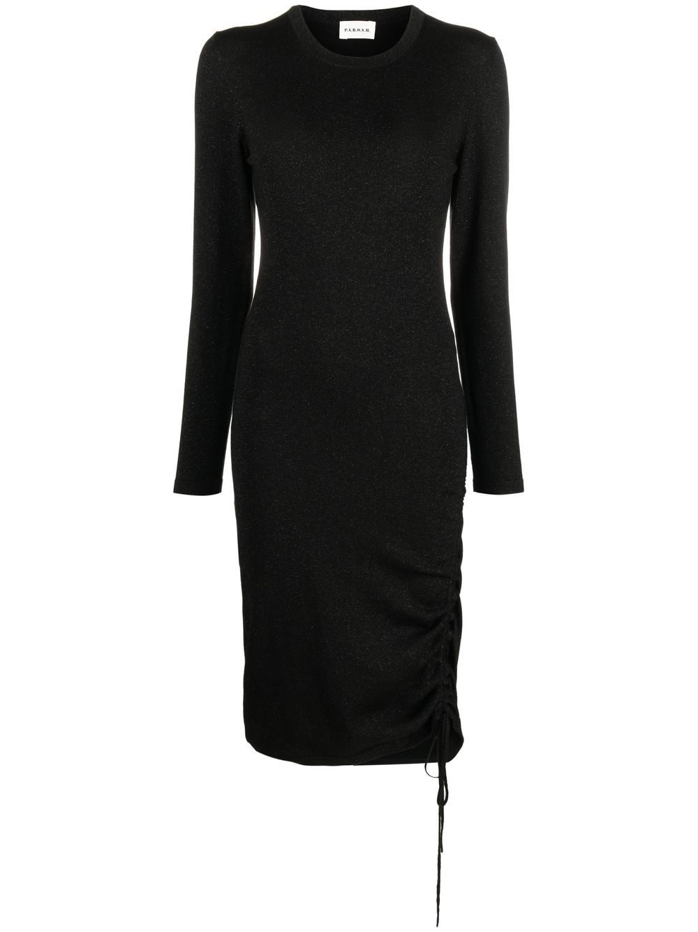 P.A.R.O.S.H. Black Ruched-Detail Midi Dress image 0