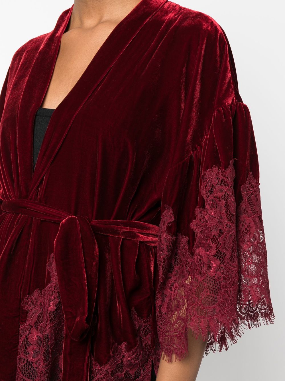 GOLD HAWK Red Velvet Wrap Jacket with Lace Detail image 2