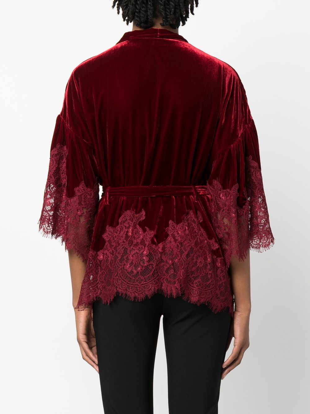 GOLD HAWK Red Velvet Wrap Jacket with Lace Detail image 4