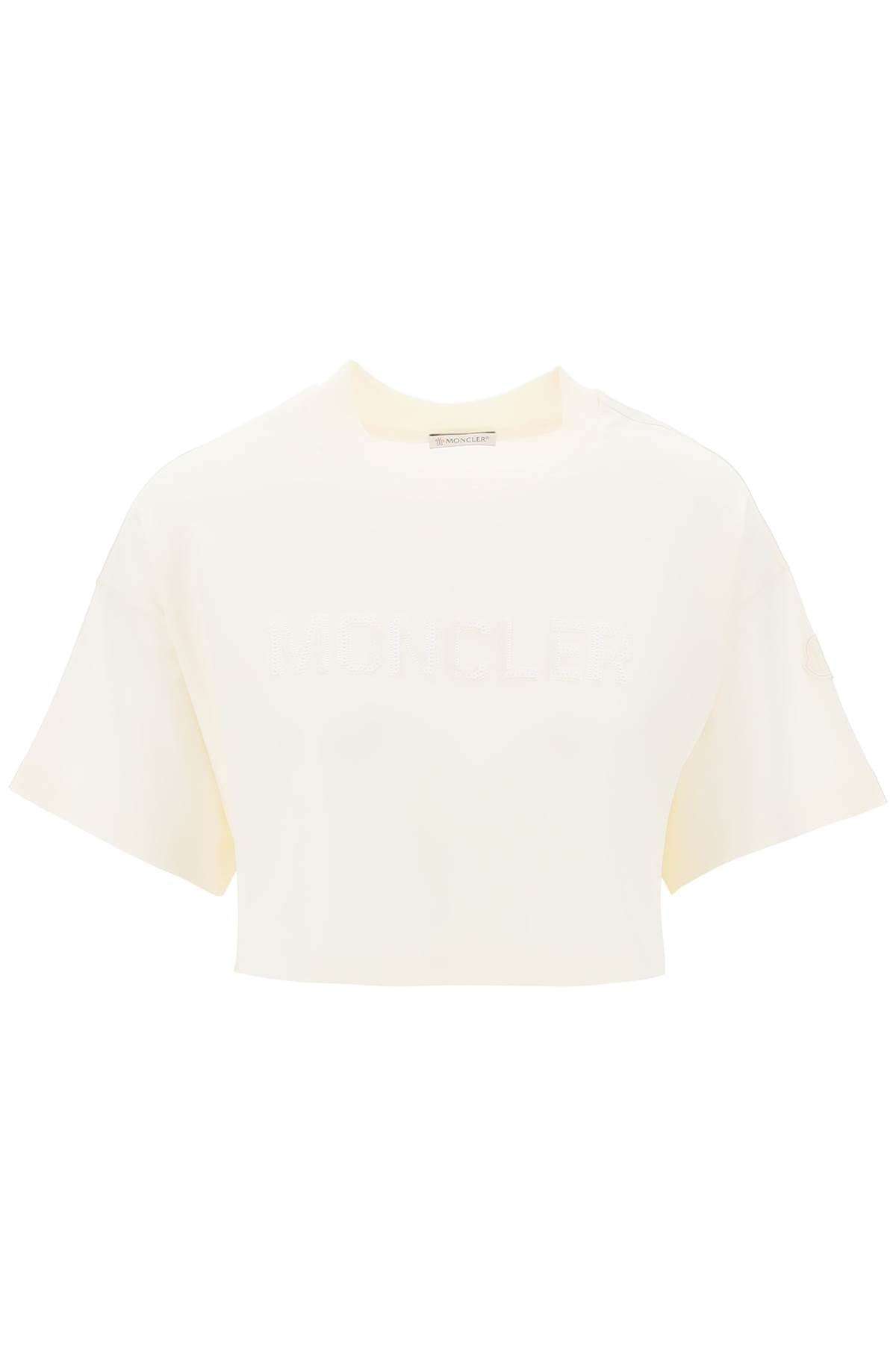 Moncler cropped t-shirt with sequin logo image 0