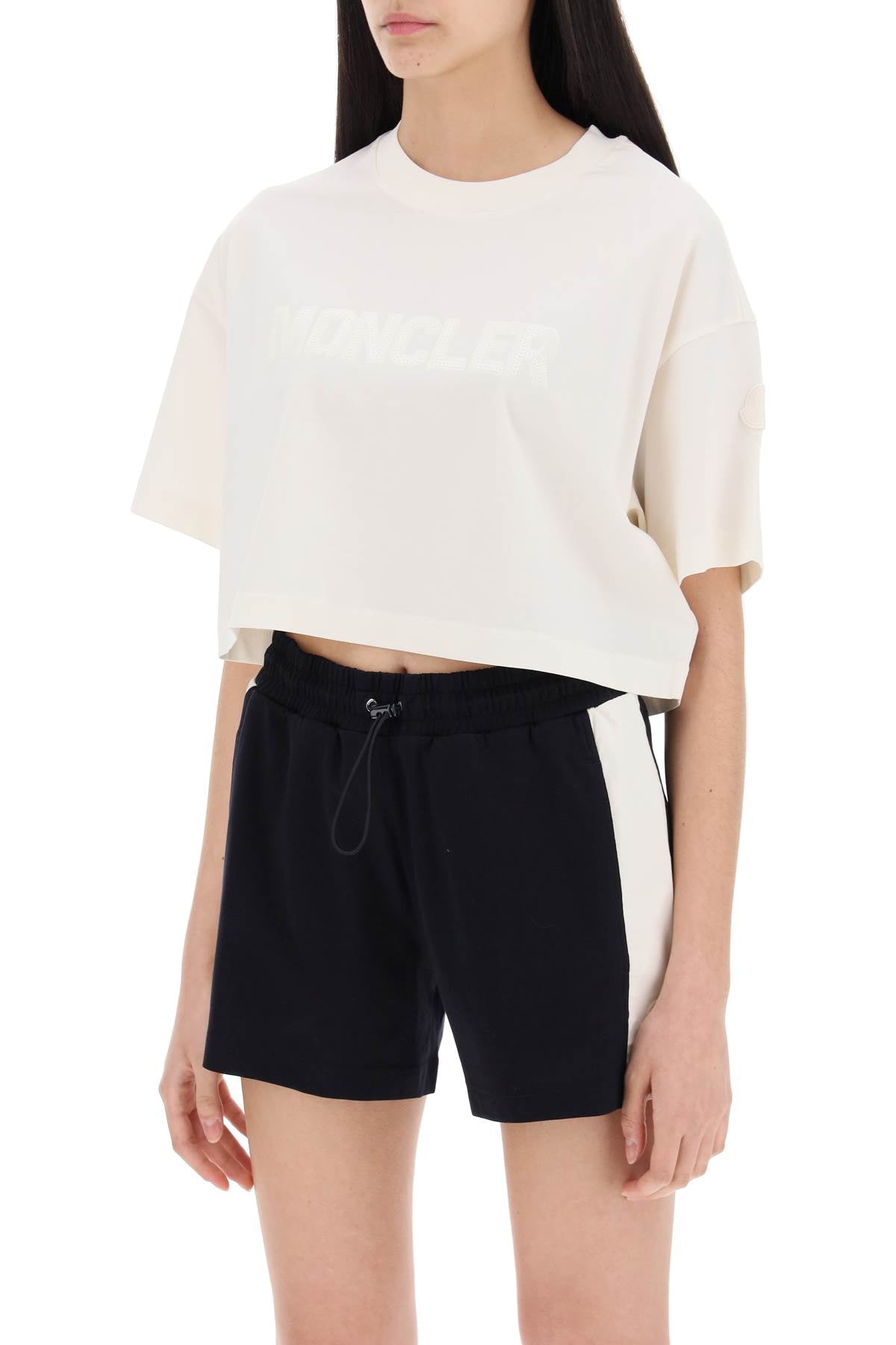 Moncler cropped t-shirt with sequin logo image 3