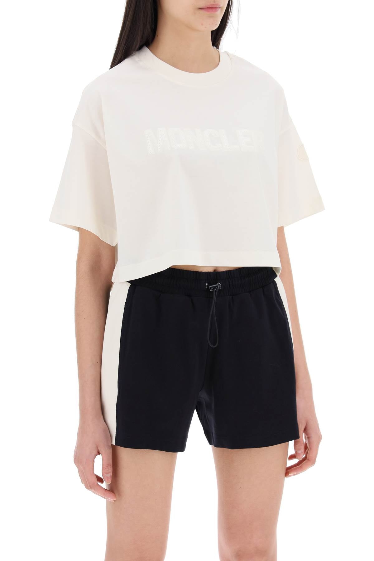 Moncler cropped t-shirt with sequin logo image 1