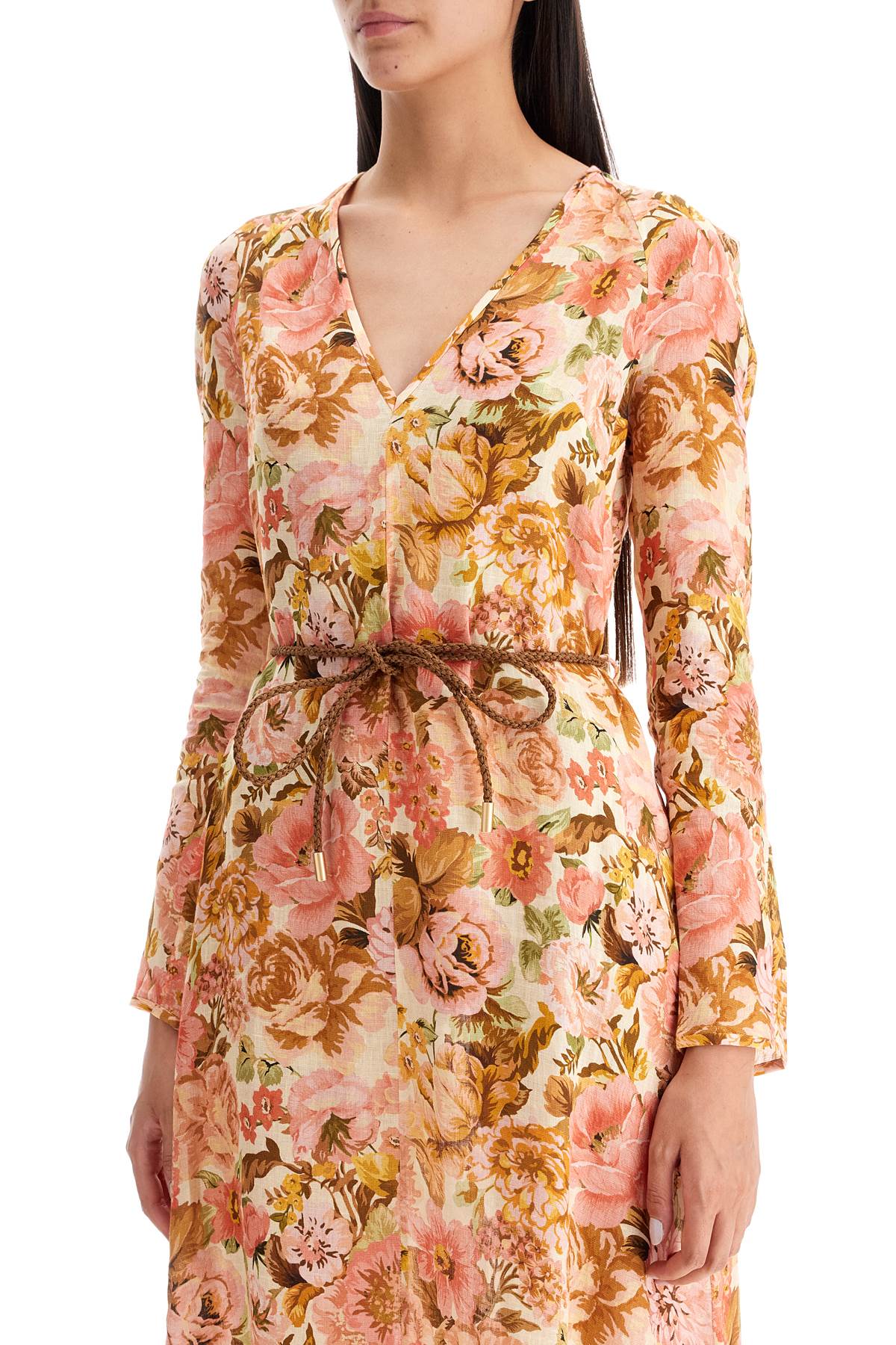 Zimmermann Linen Floral Plunge Maxi Dress with Rope Belt image 3