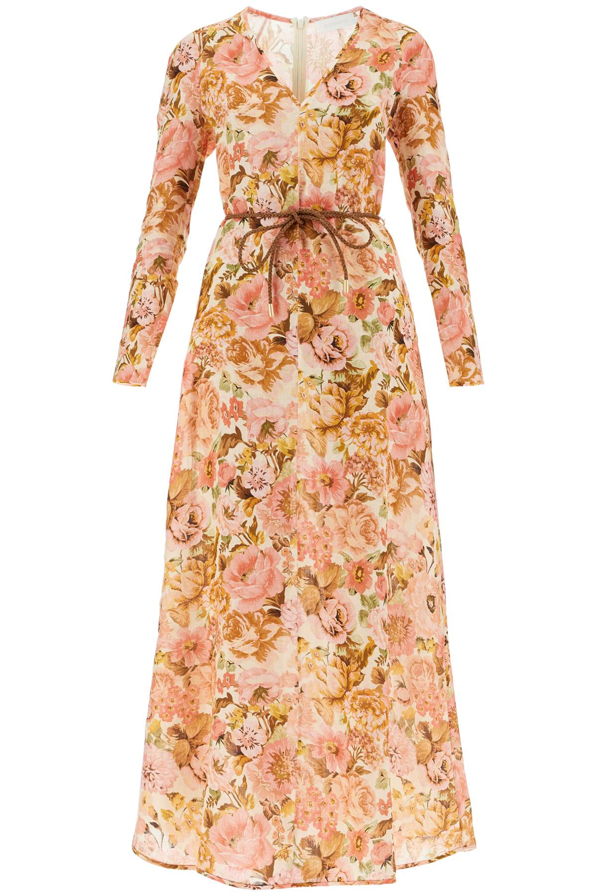 Zimmermann Linen Floral Plunge Maxi Dress with Rope Belt image 0