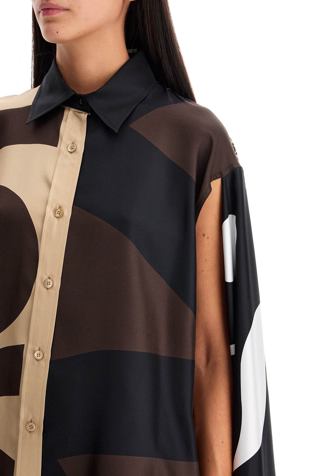 Moschino Silk Patchwork Oversized Shirt with Side Slits image 3